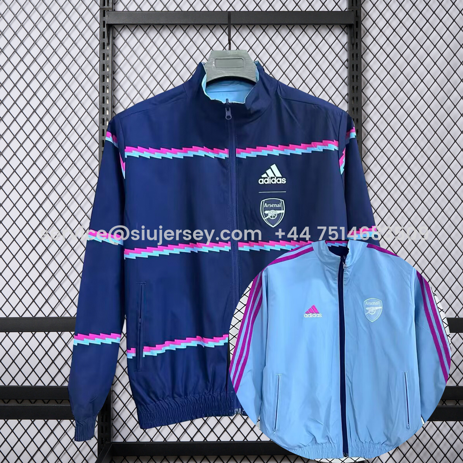 SIUjerseys-Arsenal 25-26 Double Sided Reversible Windbreaker - Deep Blue & Light Blue