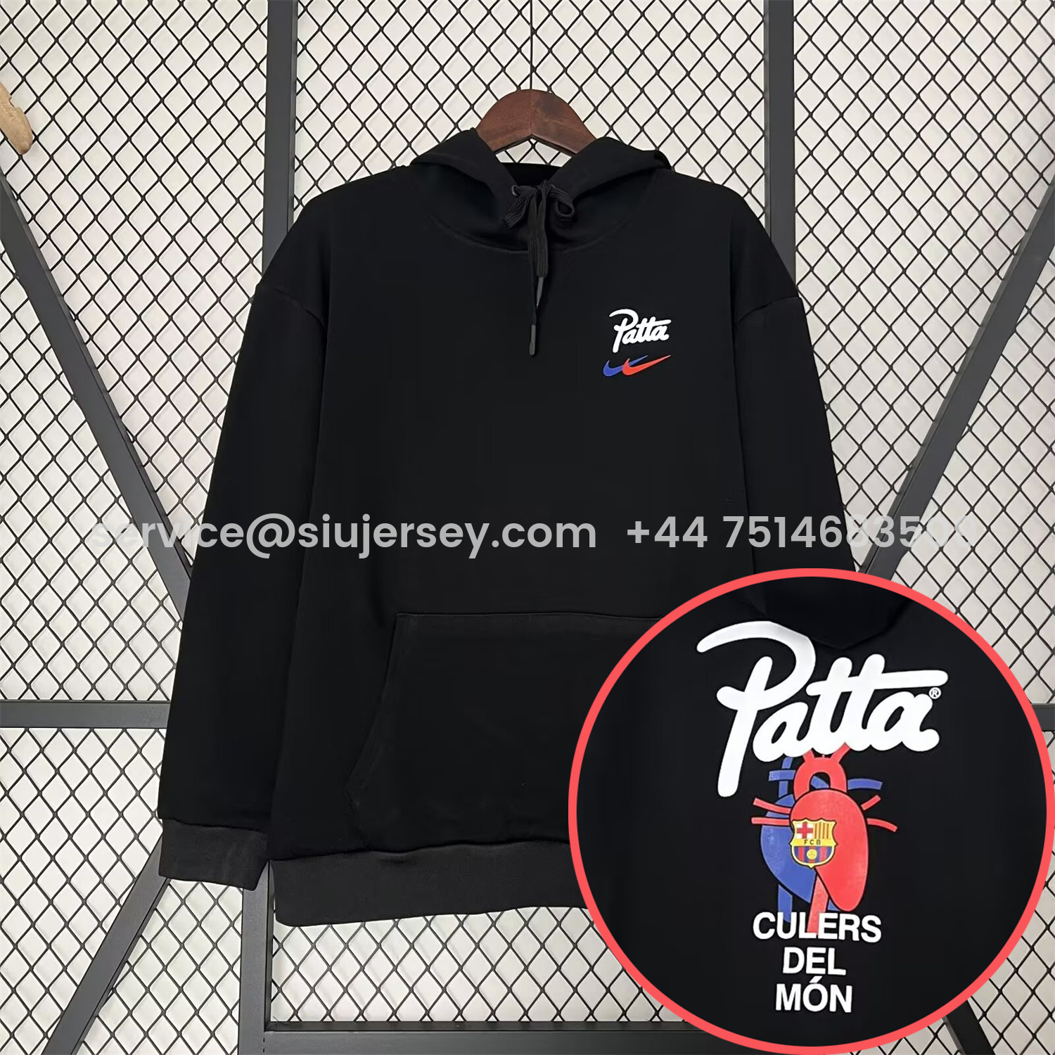 SIUjerseys-Barcelona x Patta 25-26 Black Unisex Pullover Hoodie