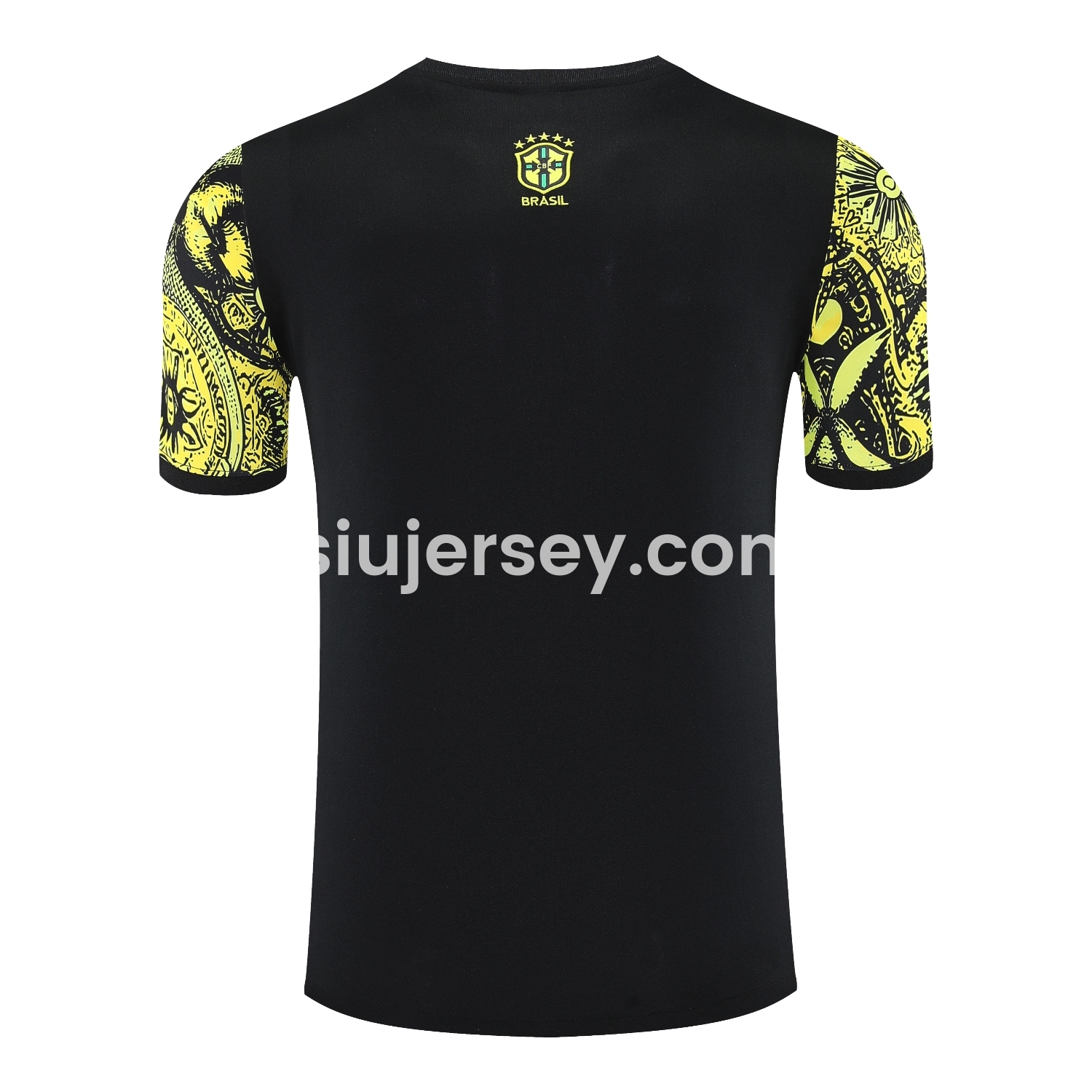 SIUjerseys-Brazil 25-26 Yellow Jesus Statue Short-Sleeve Training Set - Yellow Top & Black Shorts