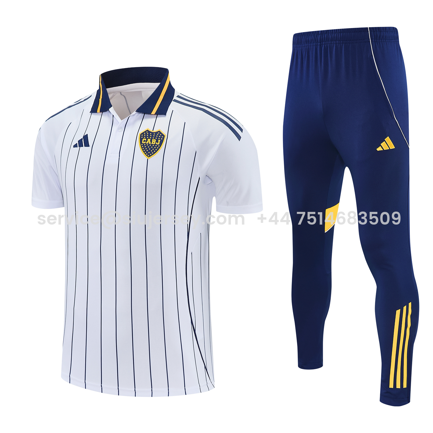 SIUjerseys-Boca Juniors 25-26 POLO Short-Sleeve Training Set - White Top and Dark Blue Pants