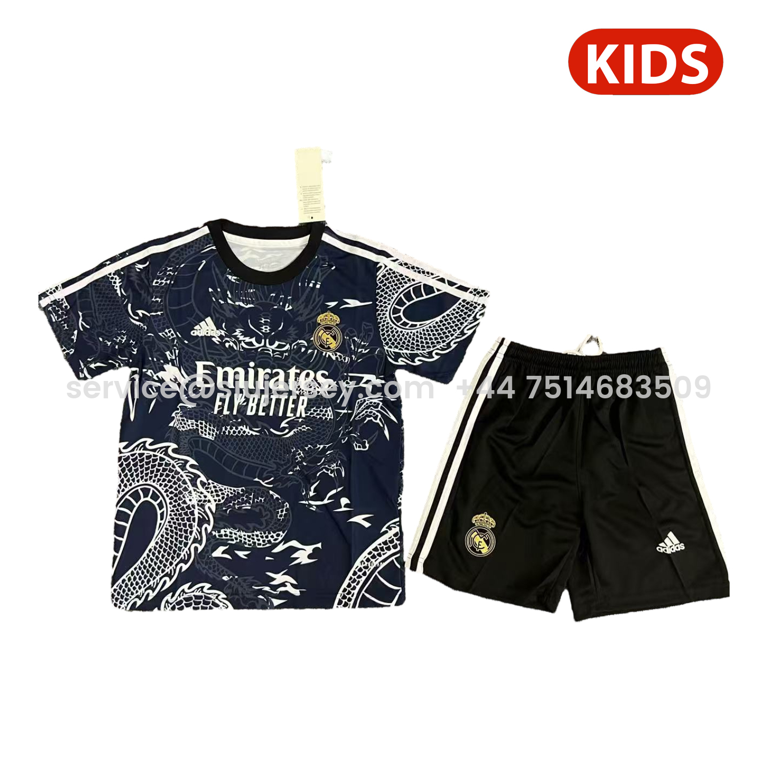 SIUjerseys-Real Madrid 25-26 White Dragon Black Special Kids Kit