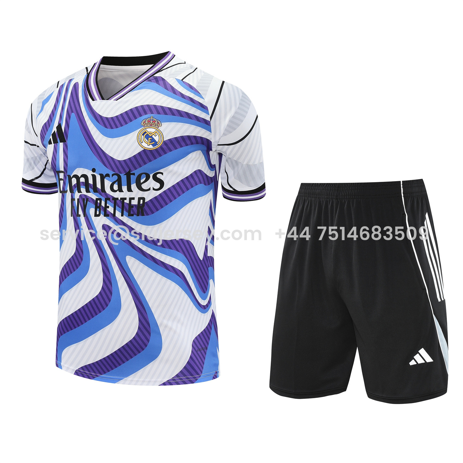 SIUjerseys-Real Madrid 25-26 Short-Sleeve Training Set - Blue Purple Curve Pattern Top & Black Shorts