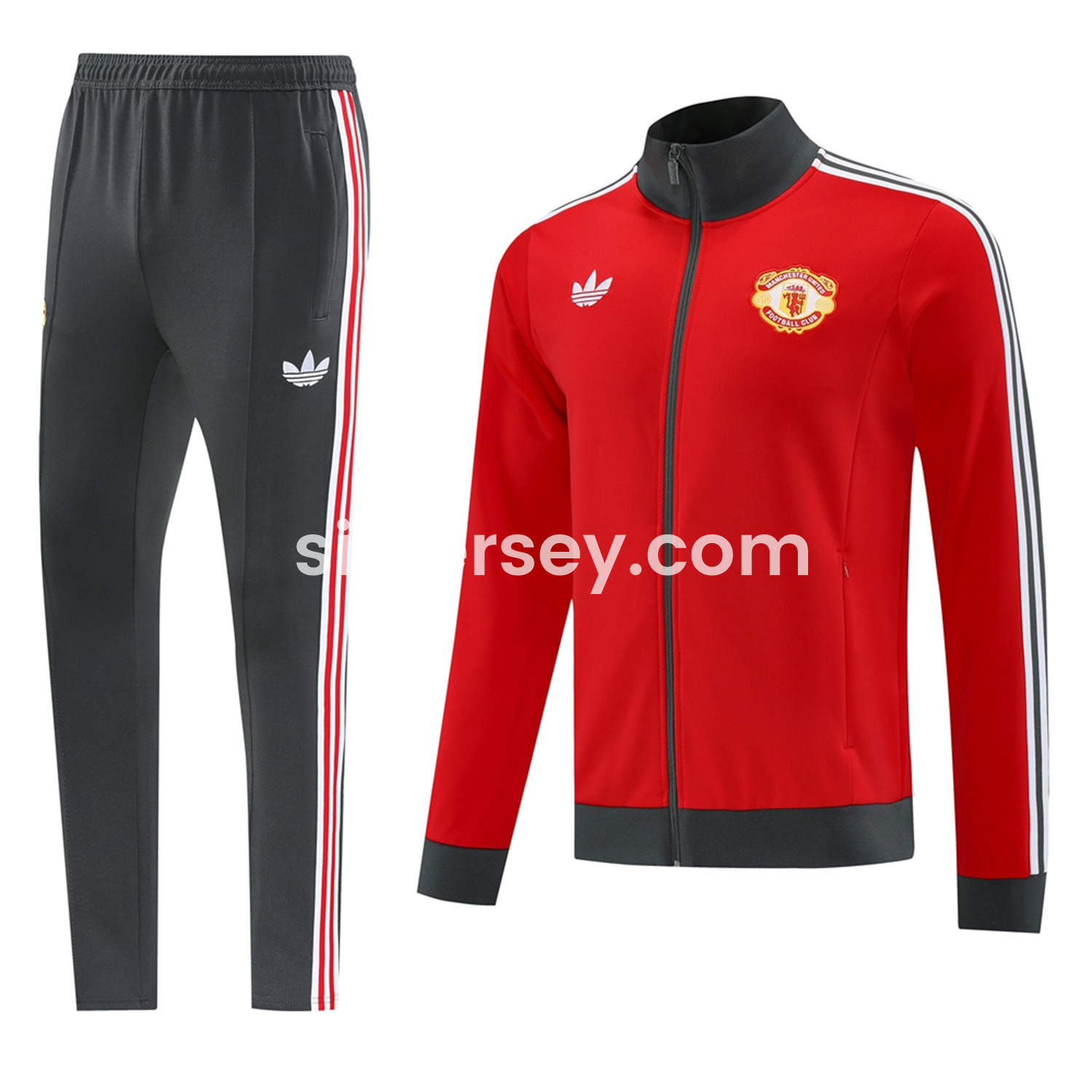 SIUjerseys-Manchester United 24-25 Throwback Jacket Training Tracksuit - Red Jackets & Grey Pants
