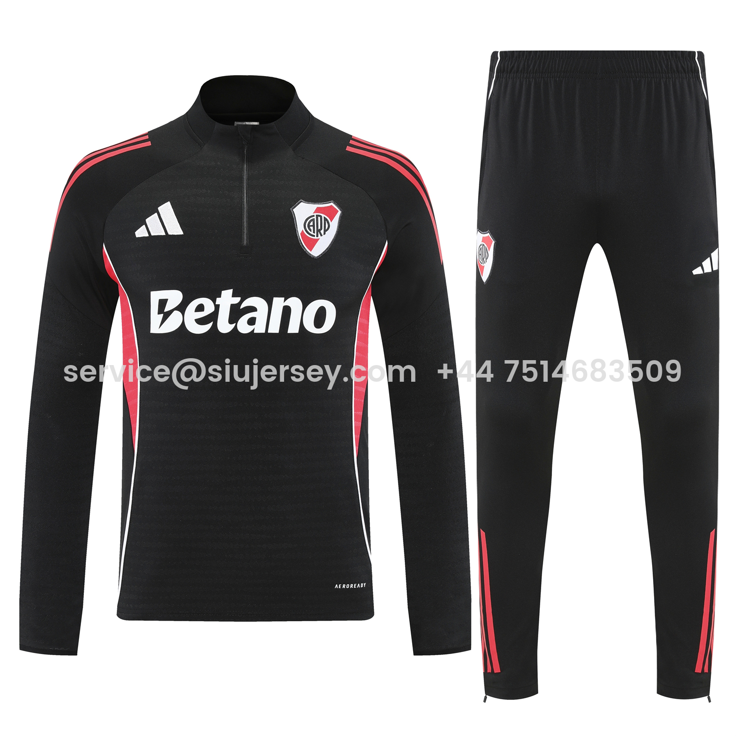 SIUjerseys-River Plate 25-26 Long Sleeves Training Set - Black With Red Top & Black Pants