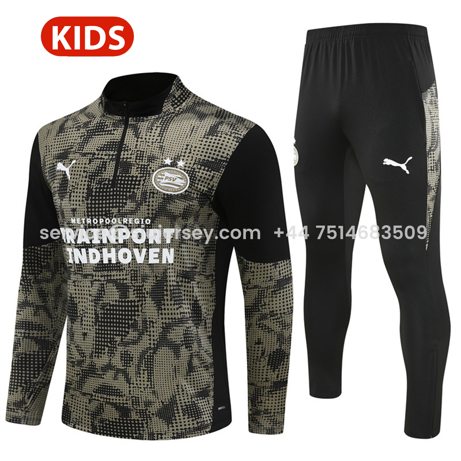 SIUjerseys-PSV Eindhoven 25-26 Kids Long Sleeve Training Set - Army Green Top & Black Pants