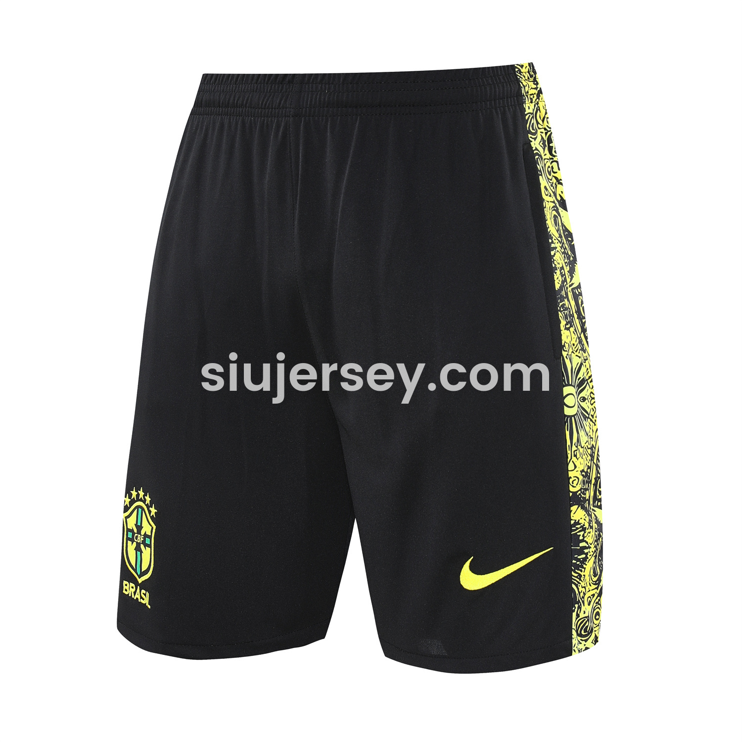SIUjerseys-Brazil 25-26 Yellow Jesus Statue Short-Sleeve Training Set - Yellow Top & Black Shorts