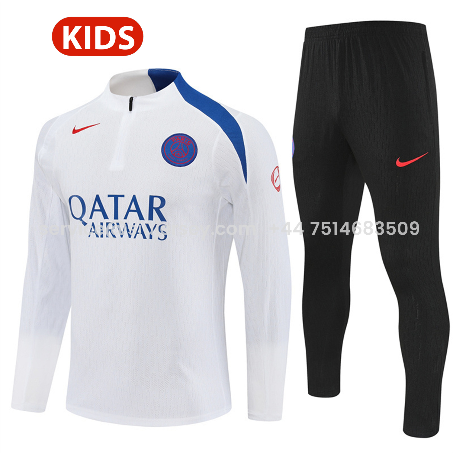 SIUjerseys-Paris Saint-Germain PSG 25-26 Kids Long Sleeve Training Set - Player Version - White Top and Black Pants
