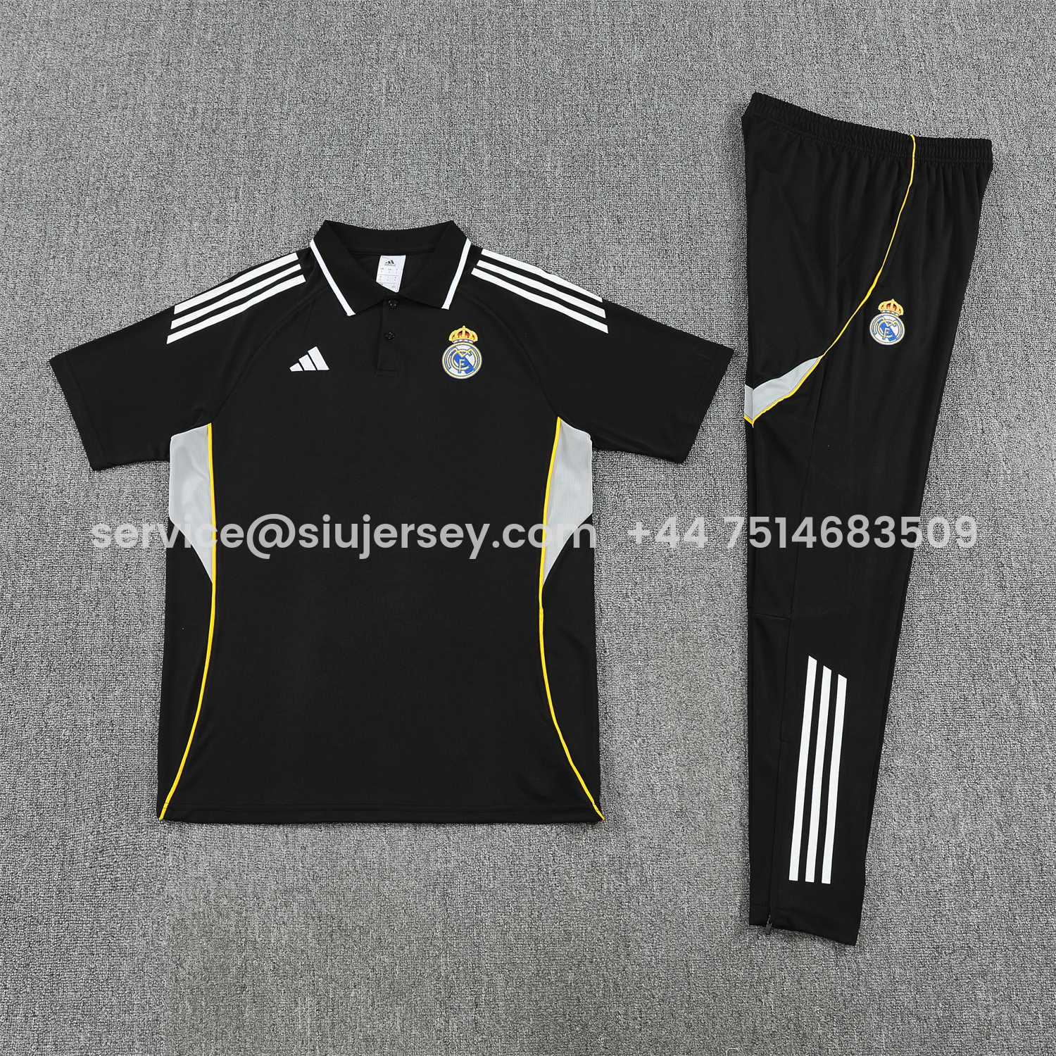 SIUjerseys-Real Madrid 25-26 POLO Short-Sleeve Training Set - Black Top and Black Pants