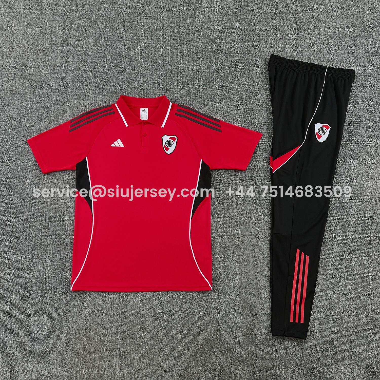 SIUjerseys-River Plate 25-26 POLO Short-Sleeve Training Set - Red Top and Black Pants