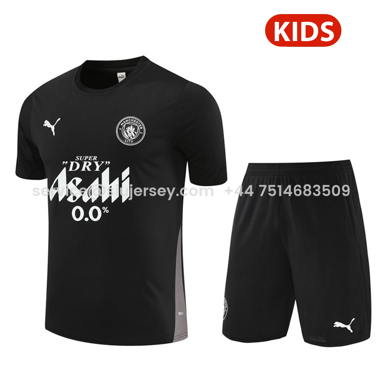 SIUjerseys-Manchester City 25-26 Kids Short-Sleeve Training Set - Black Top & Black Shorts