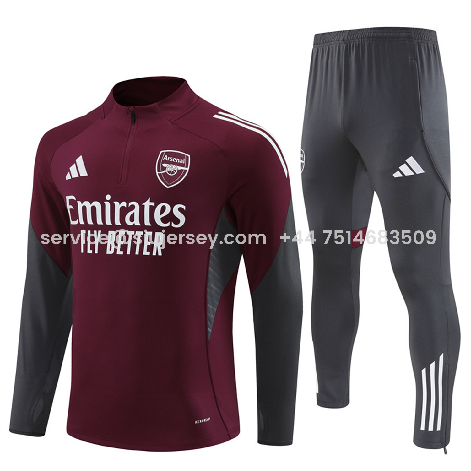 SIUjerseys-Arsenal 25-26 Long Sleeve Training Set - Wine Red Top & Grey Pants