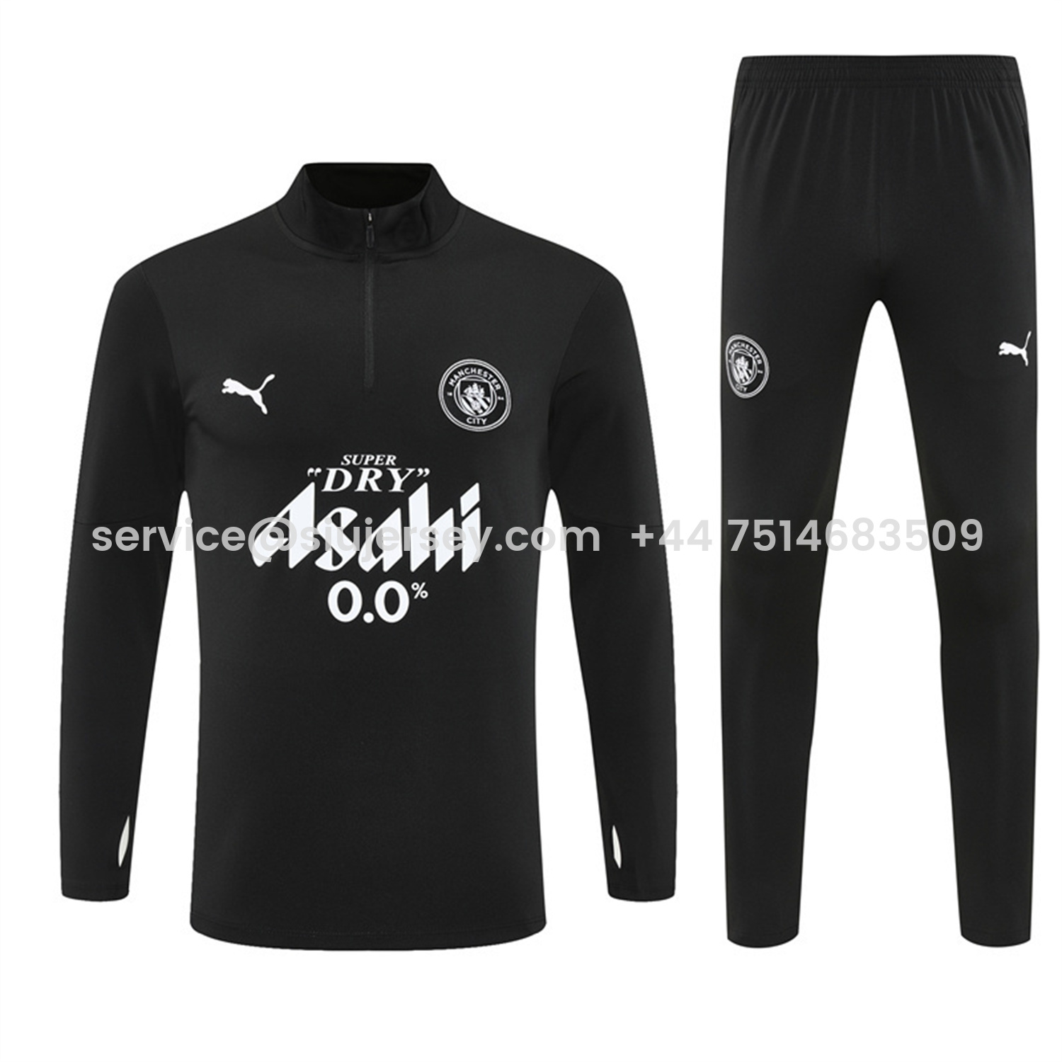 SIUjerseys-Manchester City 25-26 Kids Long Sleeve Training Set - Black Top & Black Pants