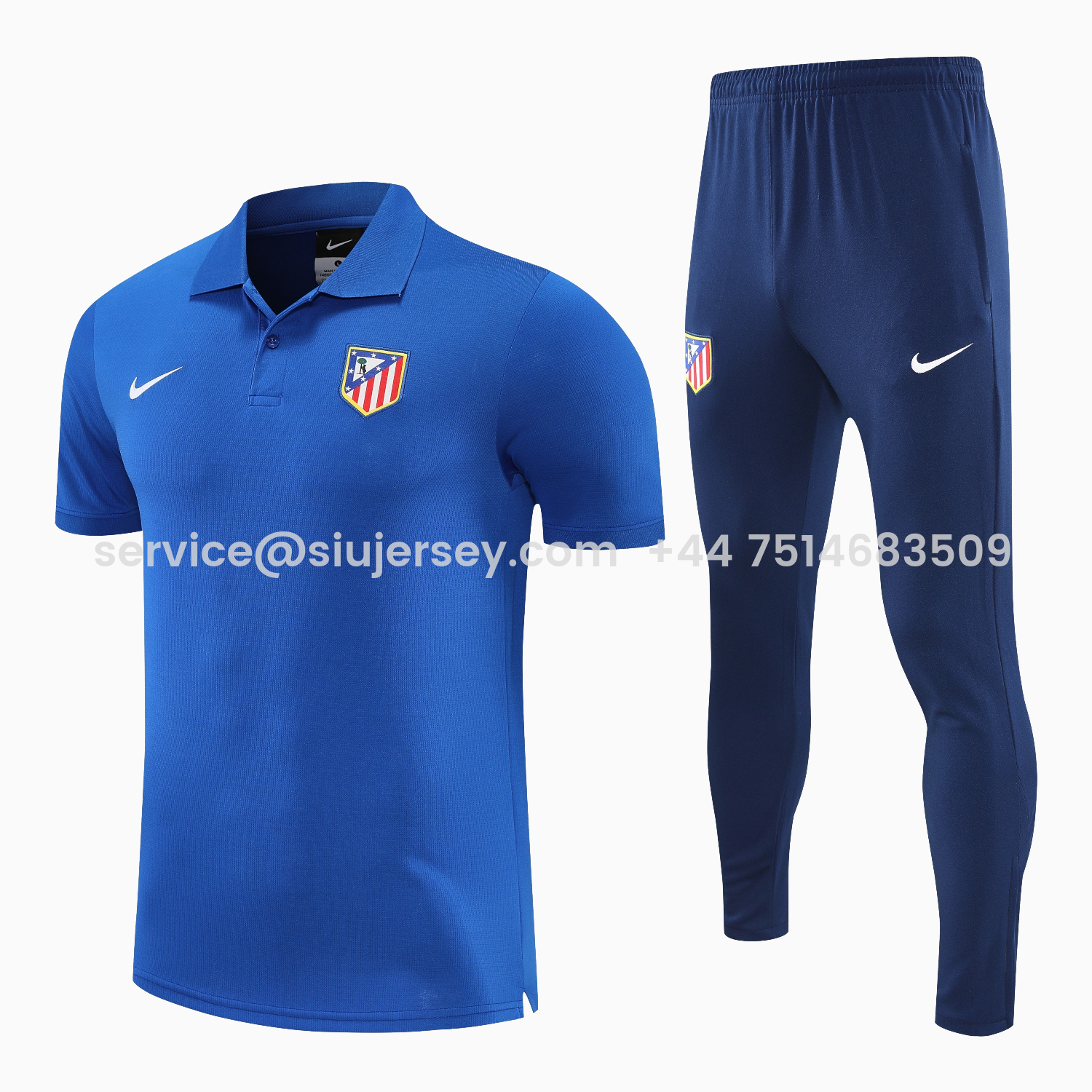SIUjerseys-Atletico Madrid 25-26 POLO Short-Sleeve Training Set - Ocean Blue Top & Deep Blue Pants