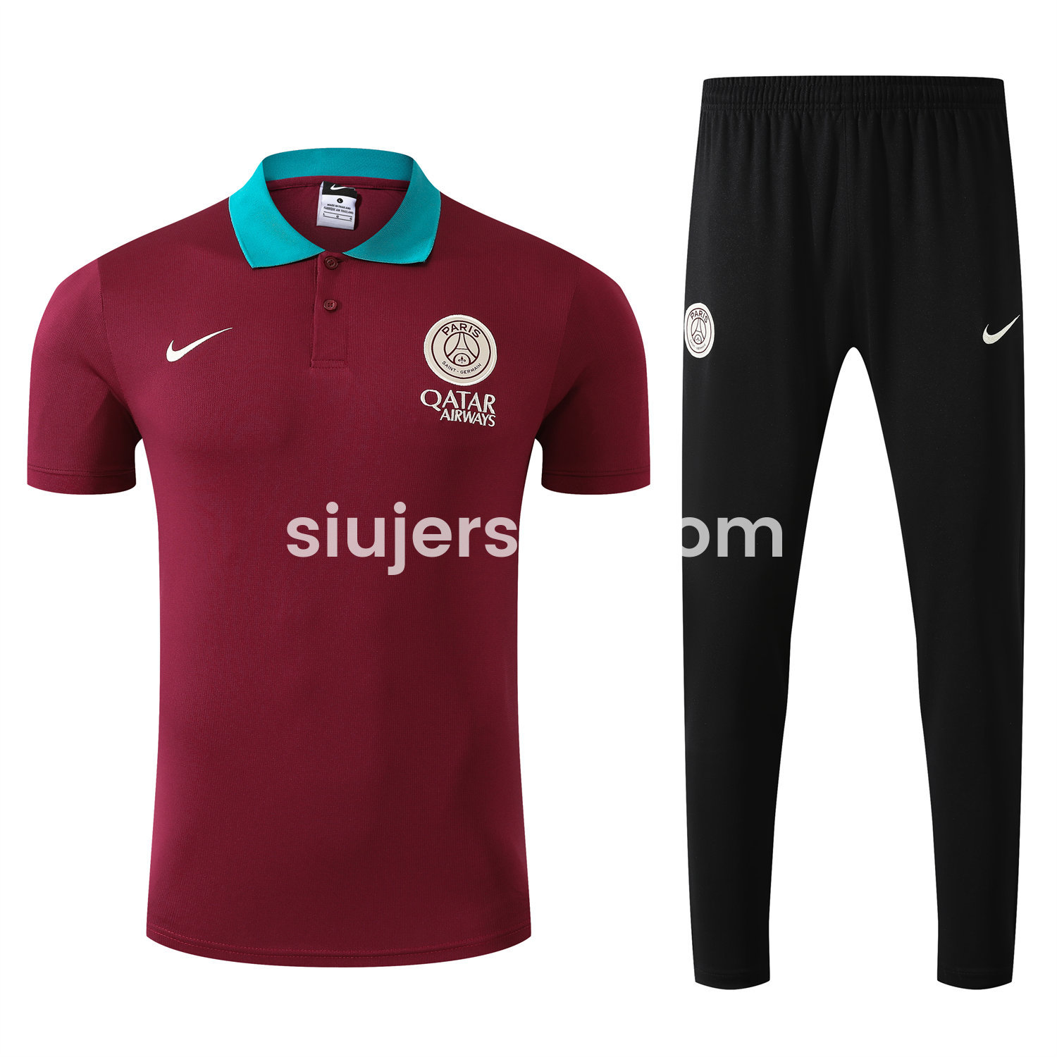 SIUjerseys-Paris Saint-Germain PSG 25-26 POLO Short-Sleeve Training Set - Deep Red Top and Black Pants