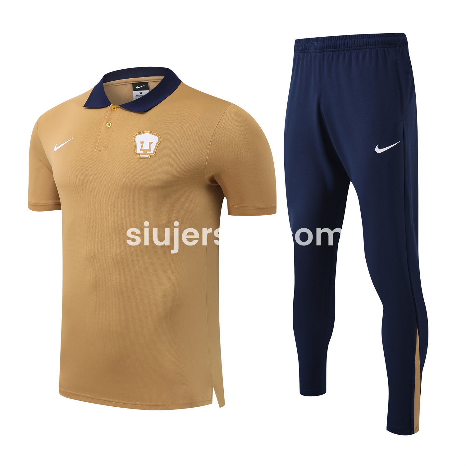 SIUjerseys-Pumas UNAM 25-26 POLO Short-Sleeve Training Set - Brown Top and Deep Blue Pants