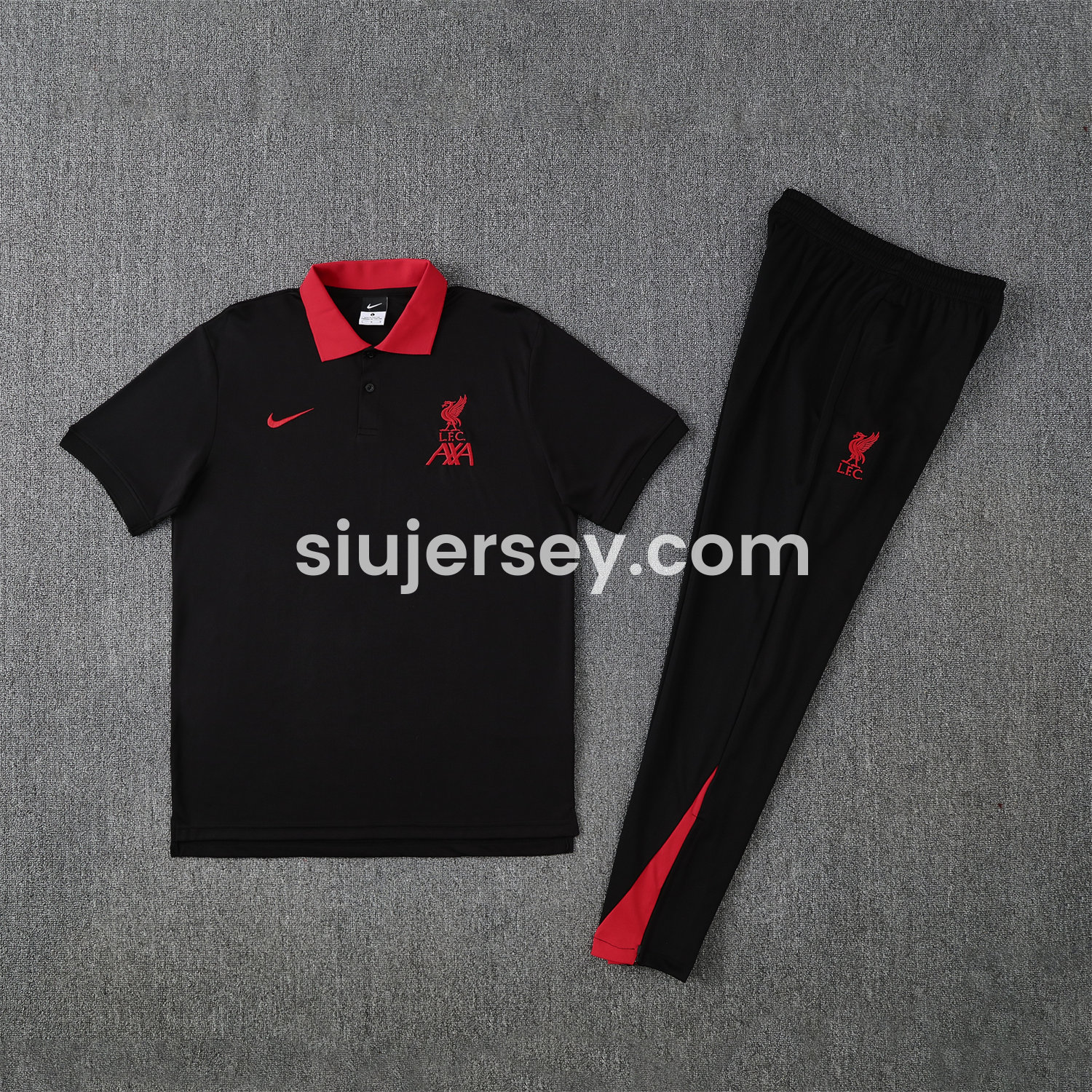 SIUjerseys-Liver.pool 25-26 POLO Short-Sleeve Training Set - Black Top and Pants