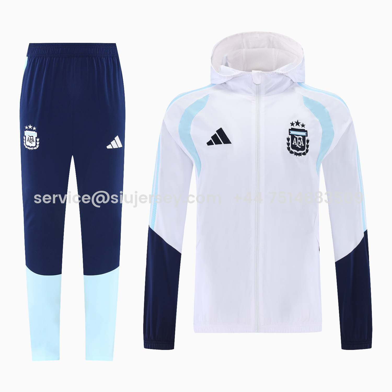 SIUjerseys-Argentina 2026 Hooded Windbreaker Training Set - White Top & Dark Blue Pants
