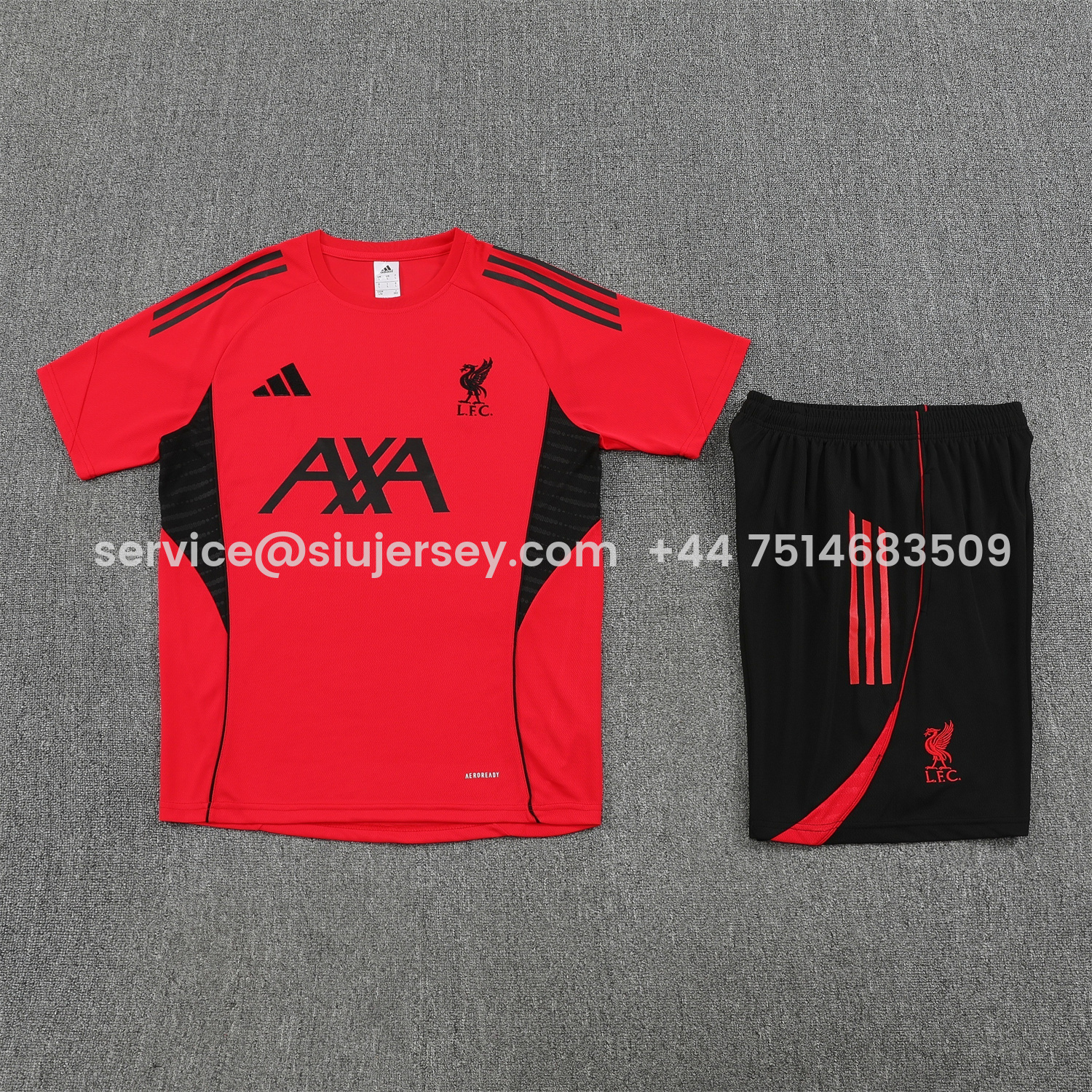 SIUjerseys-Liver.pool 25-26 Short-Sleeve Training Set - Red With Black Top & Black Shorts