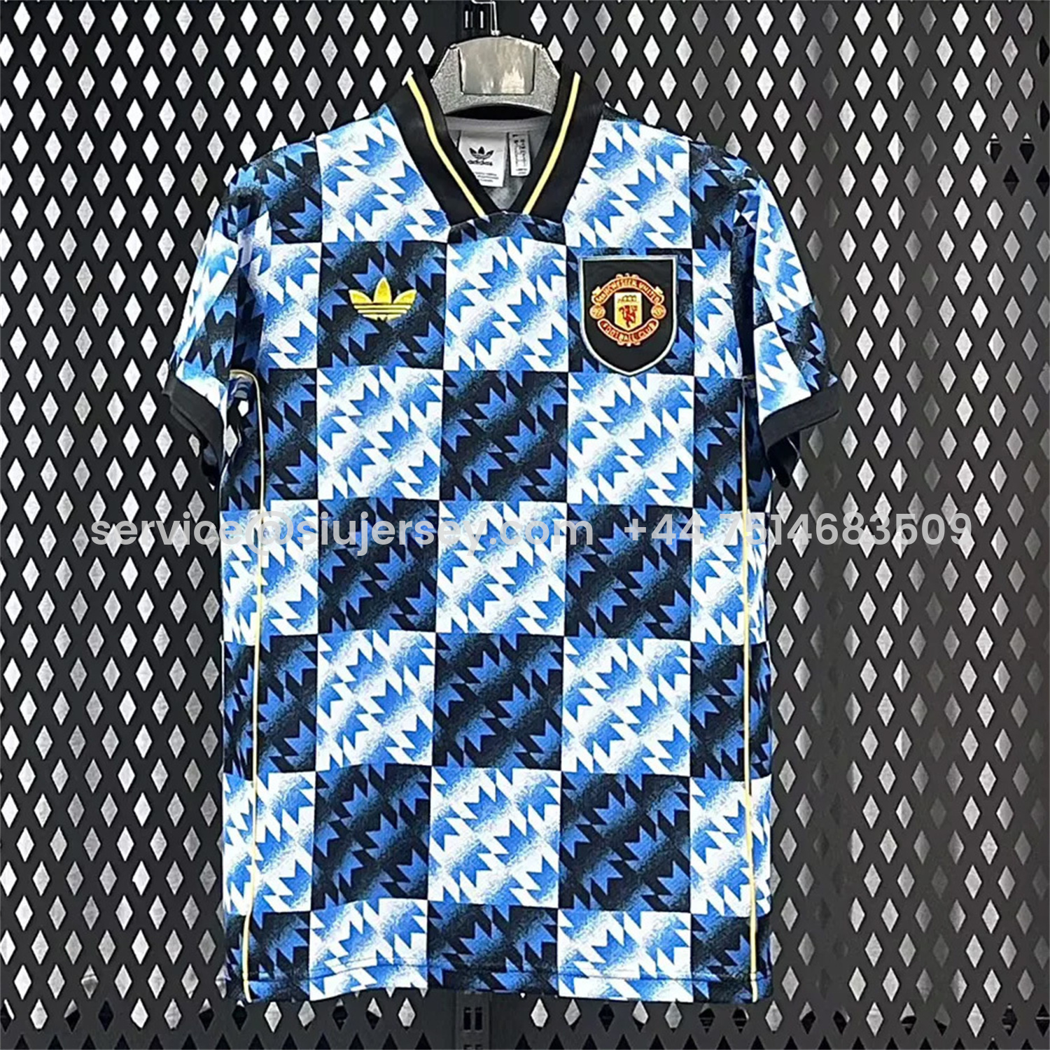 SIUjerseys-Manchester United 25-26 Blue And Black Checkerboard Special Jersey - Fans Version