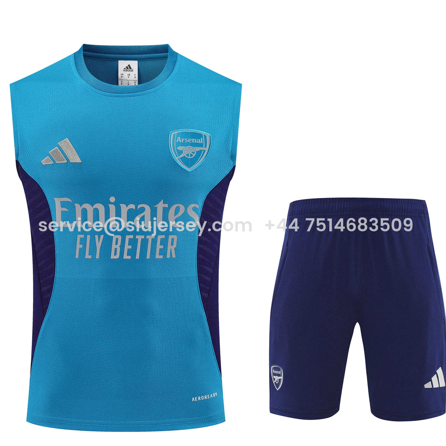 SIUjerseys-Arsenal 25-26 Vest Training Set - Light Blue Top & Royal Blue Shorts