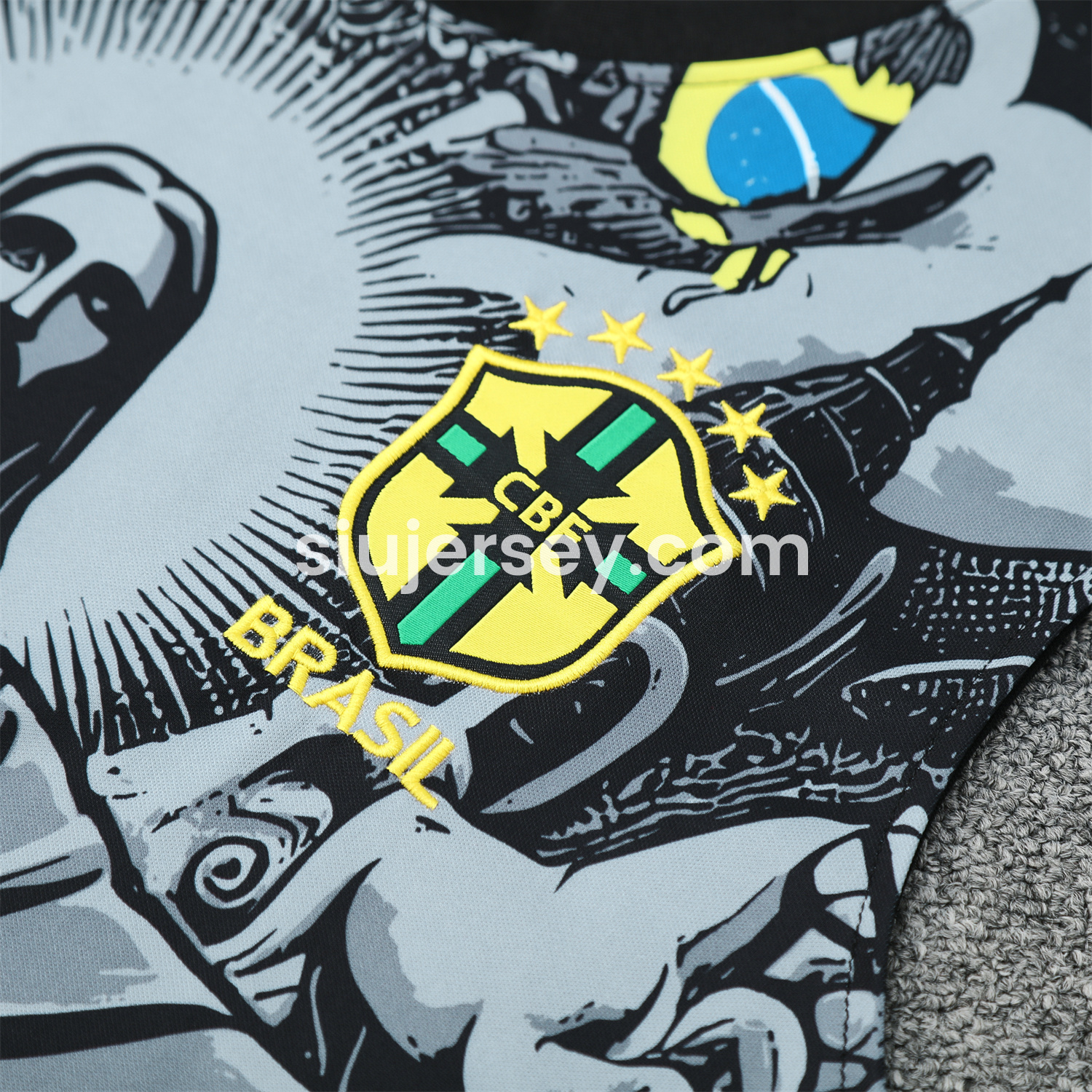 SIUjerseys-Brazil 25-26 Gray Jesus Statue Vest Training Set - Gray Vest & Black Shorts