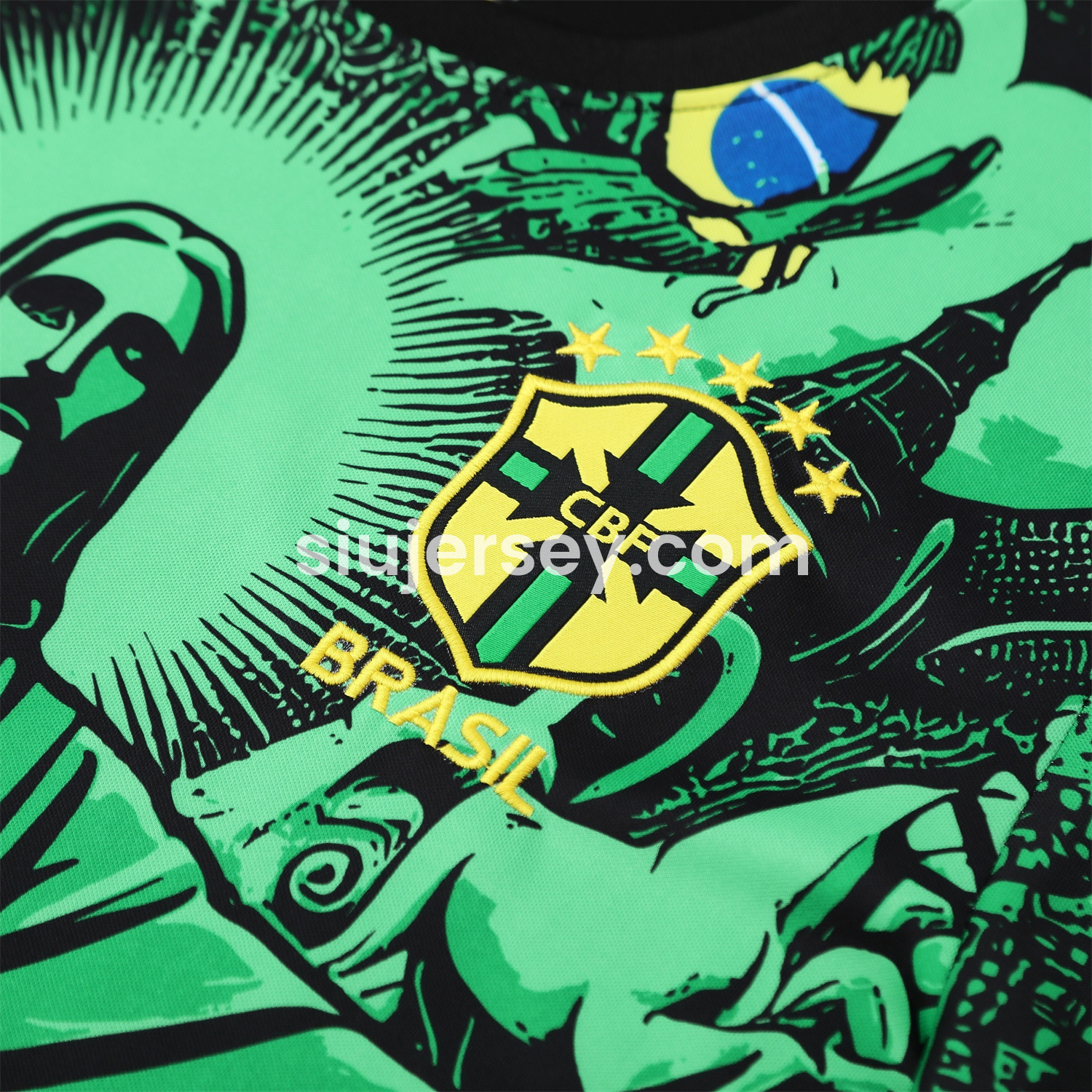 SIUjerseys-Brazil 25-26 Green Jesus Statue Short-Sleeve Training Set - Green Top & Black Shorts