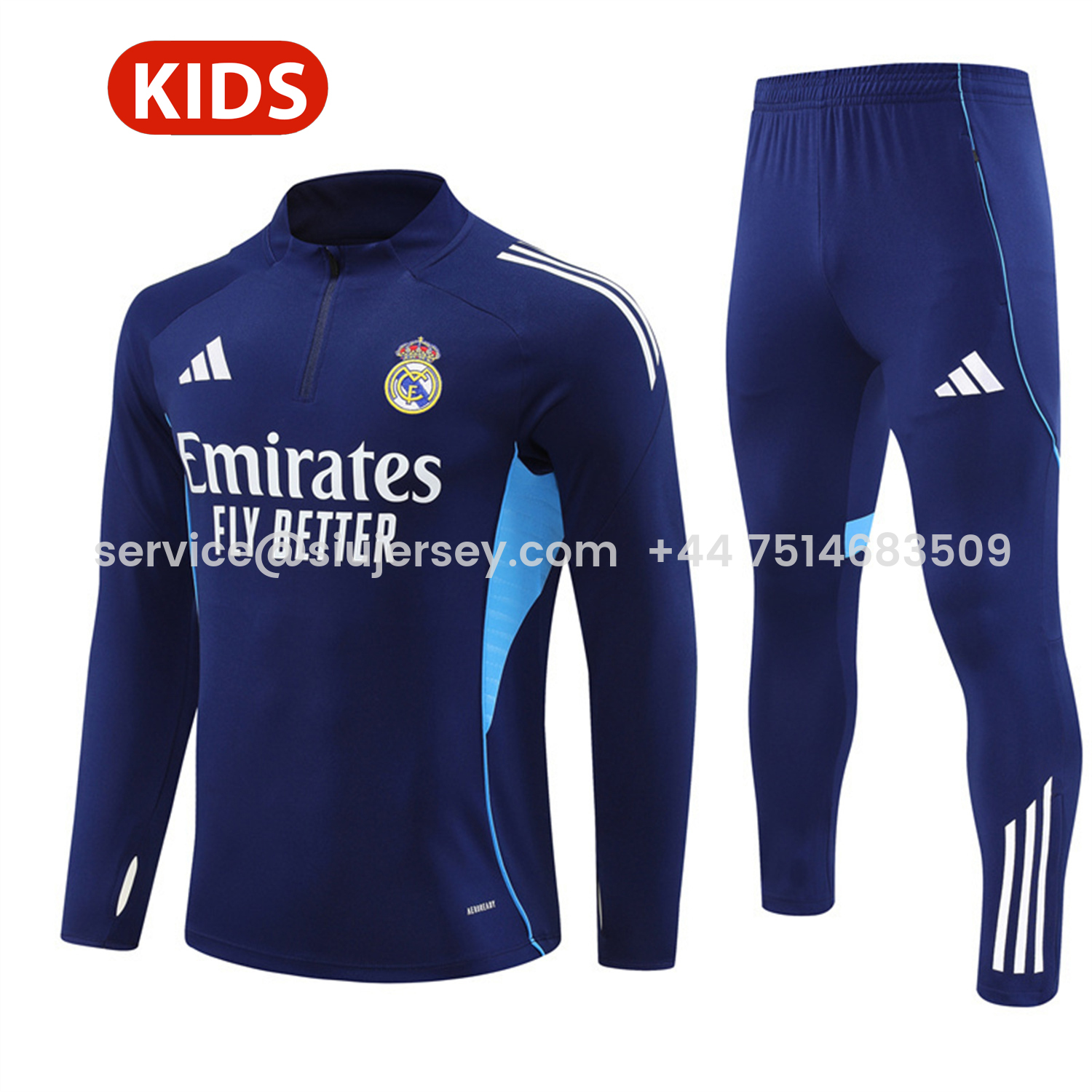 SIUjerseys-Real Madrid 25-26 Kids Long Sleeve Training Set - Deep Blue Top & Pants