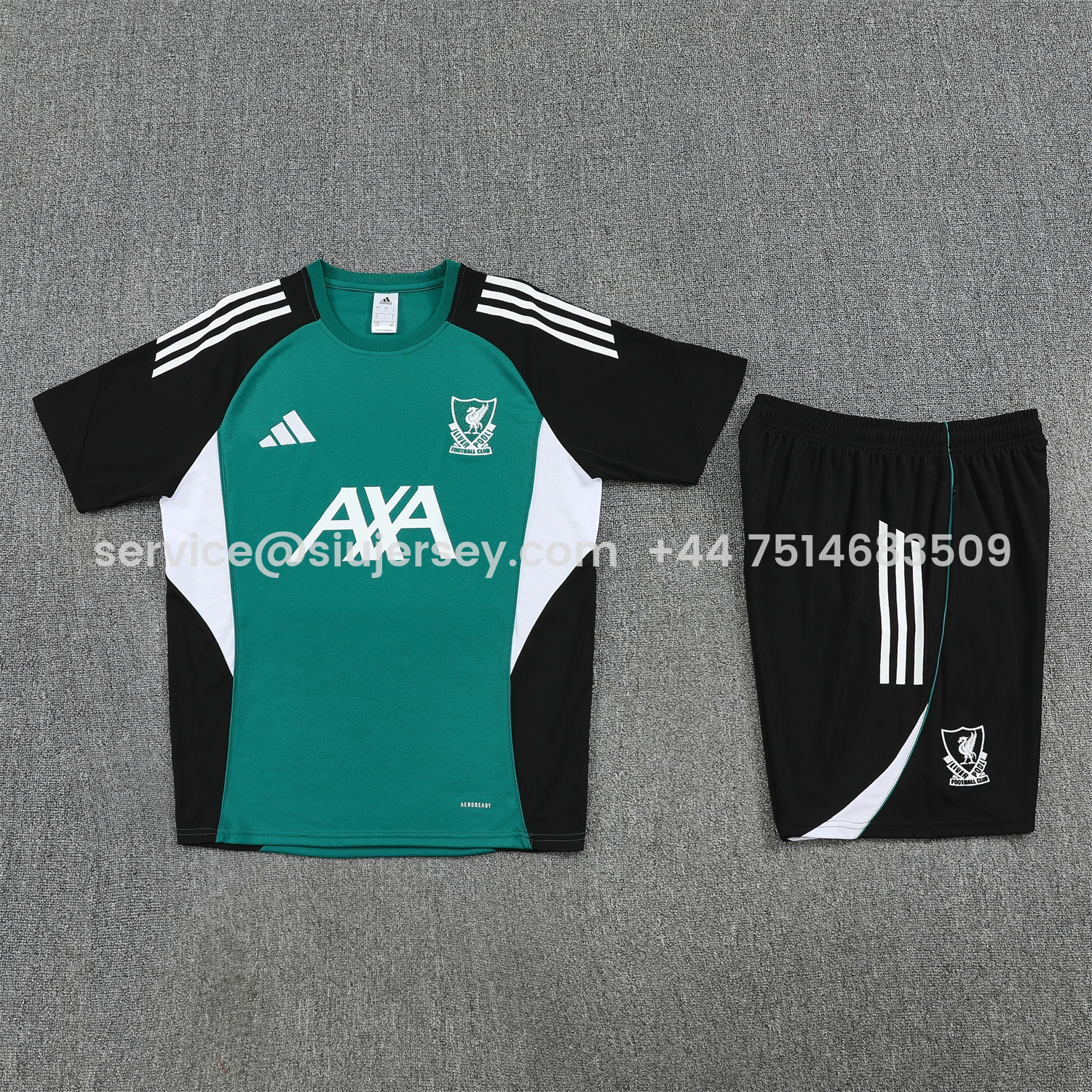SIUjerseys-Liver.pool 25-26 Short-Sleeve Training Set - Green With Black Top & Black Shorts