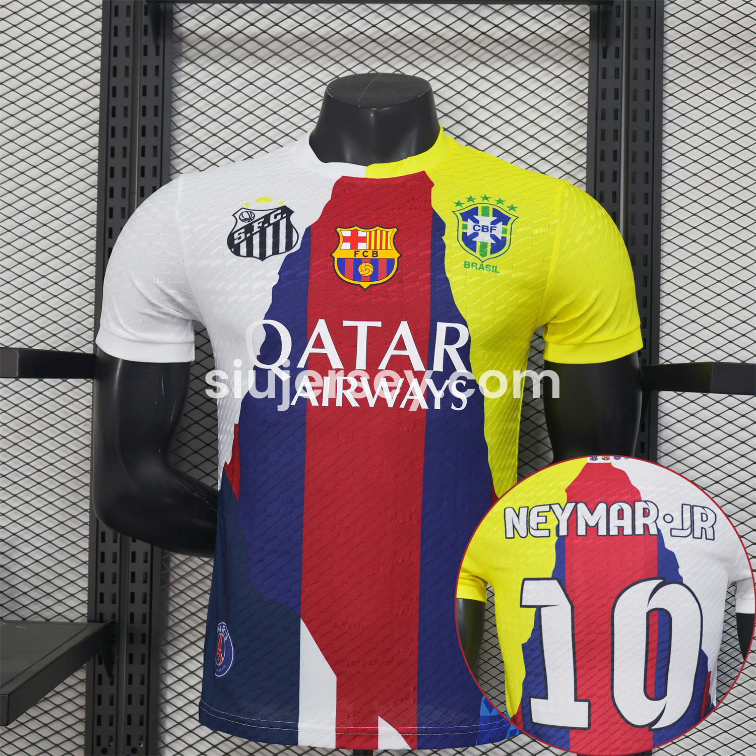 SIUjerseys-Neymar Career Commemorative Jersey - Player Version with NEYMAR.JR #10 - Barcelona Brazil Paris Saint-Germain PSG Santos