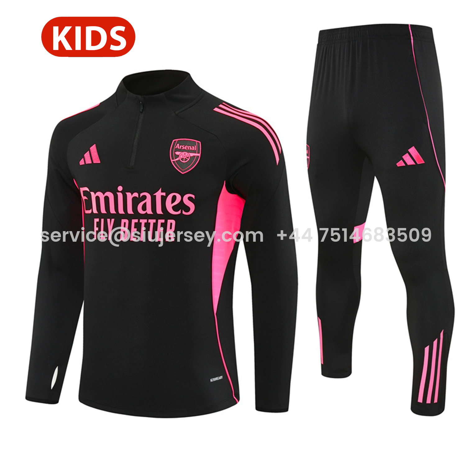 SIUjerseys-Arsenal 25-26 Kids Long Sleeve Training Set - Pink Logo Balck Top & Black Pants