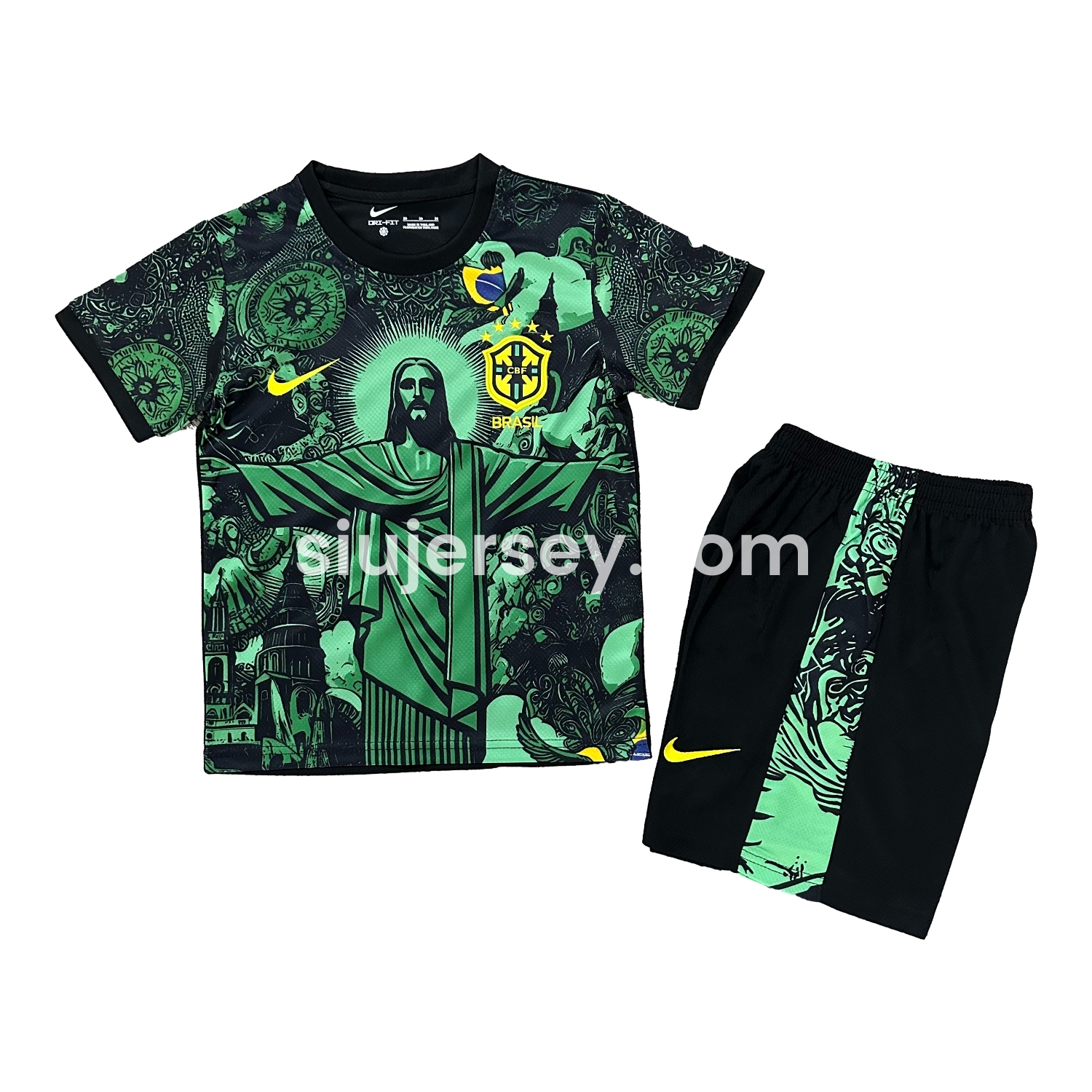 SIUjerseys-Brazil 25-26 Christ the Redeemer Statue Kids Kit - Green