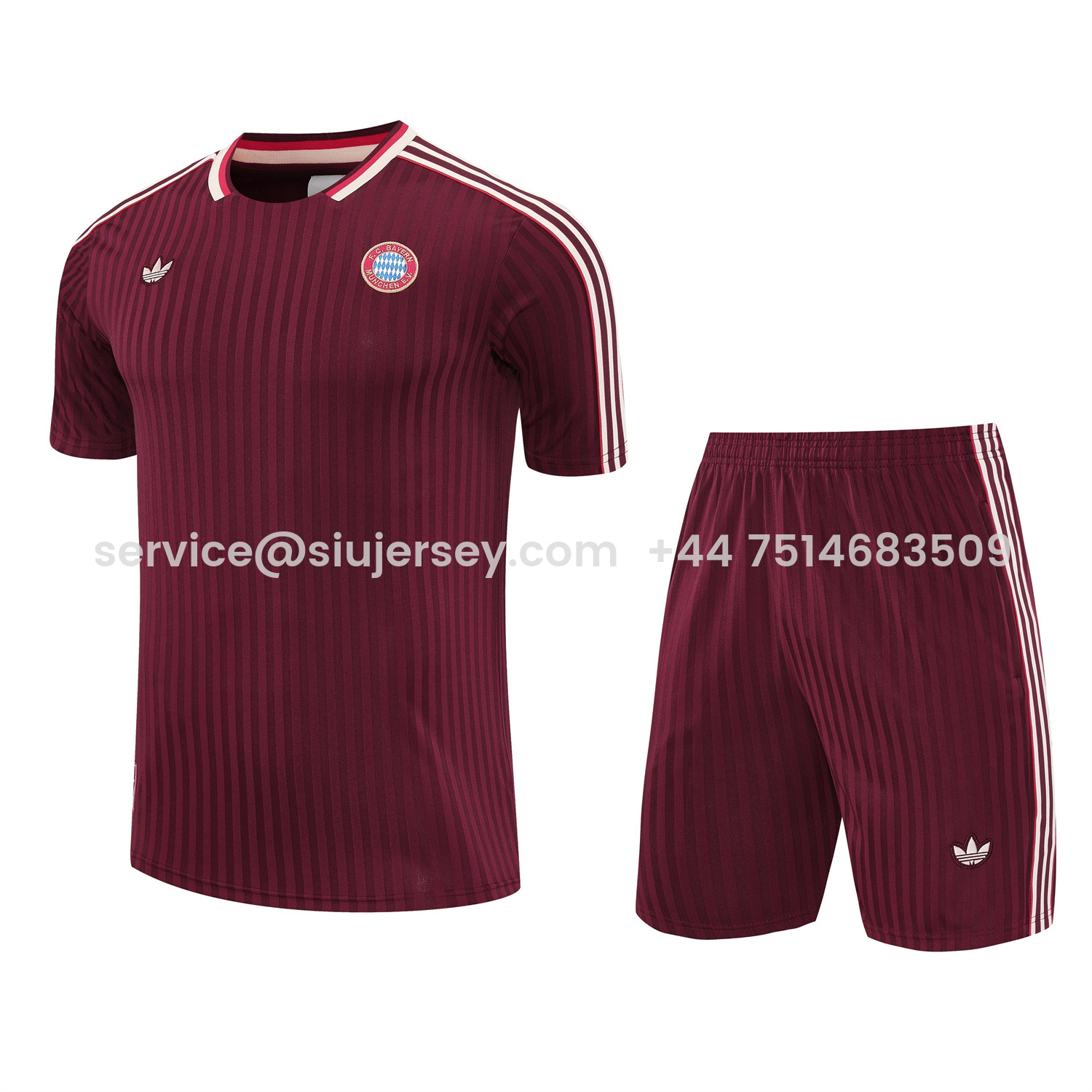 SIUjerseys-Bayern Munich 25-26 Short-Sleeve Training Set - Wine Red Lines Top & Wine Red Lines Shorts