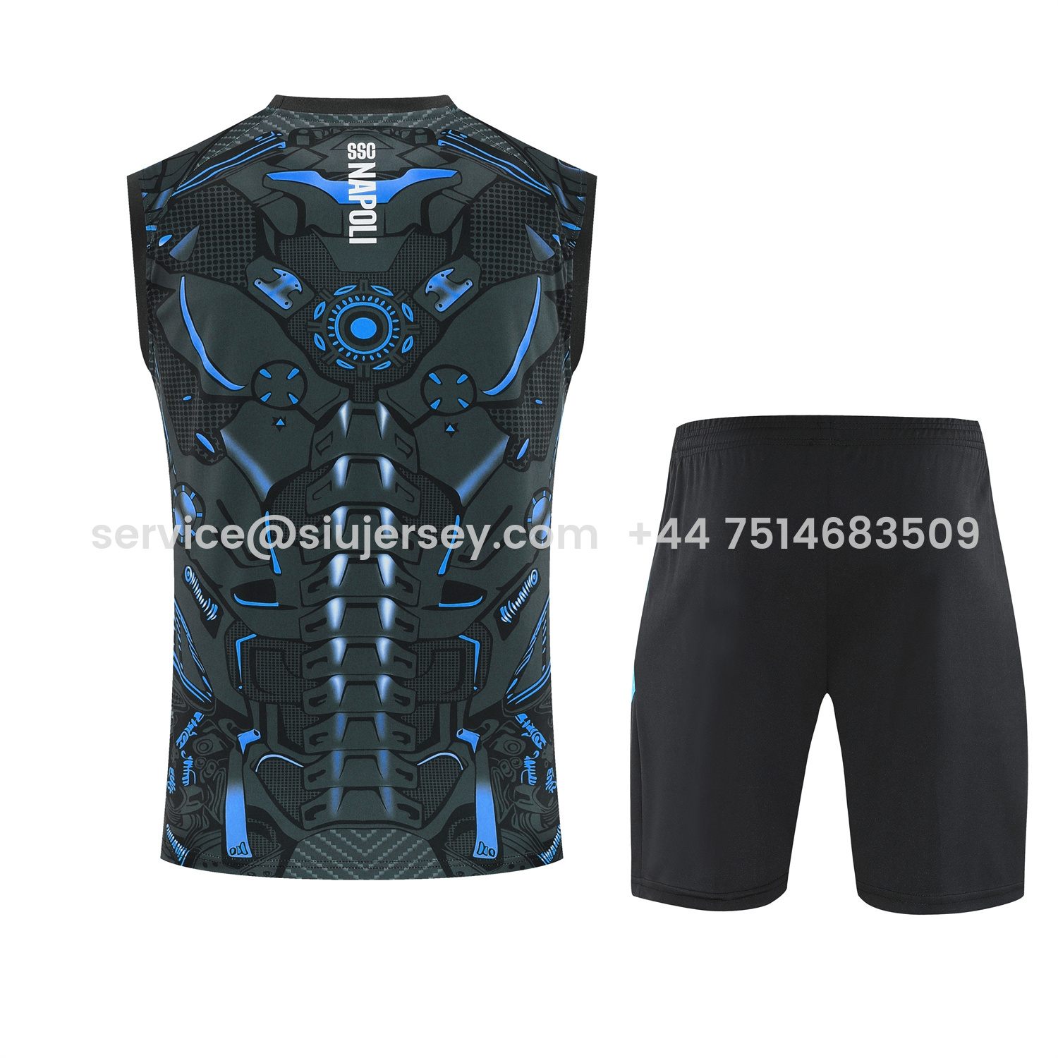 SIUjerseys-Napoli 25-26 Vest Training Set - Black Mecha Vest & Black Shorts