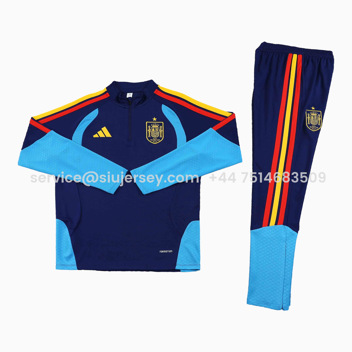 SIUjerseys-Spain 2026 Kids Long Sleeve Training Set - Deep Blue Top & Pants