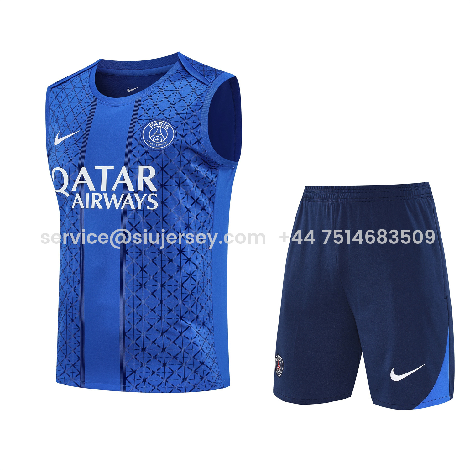 SIUjerseys-Paris Saint-Germain PSG 25-26 Vest Training Set - Ocean Blue Vest & Deep Blue Shorts