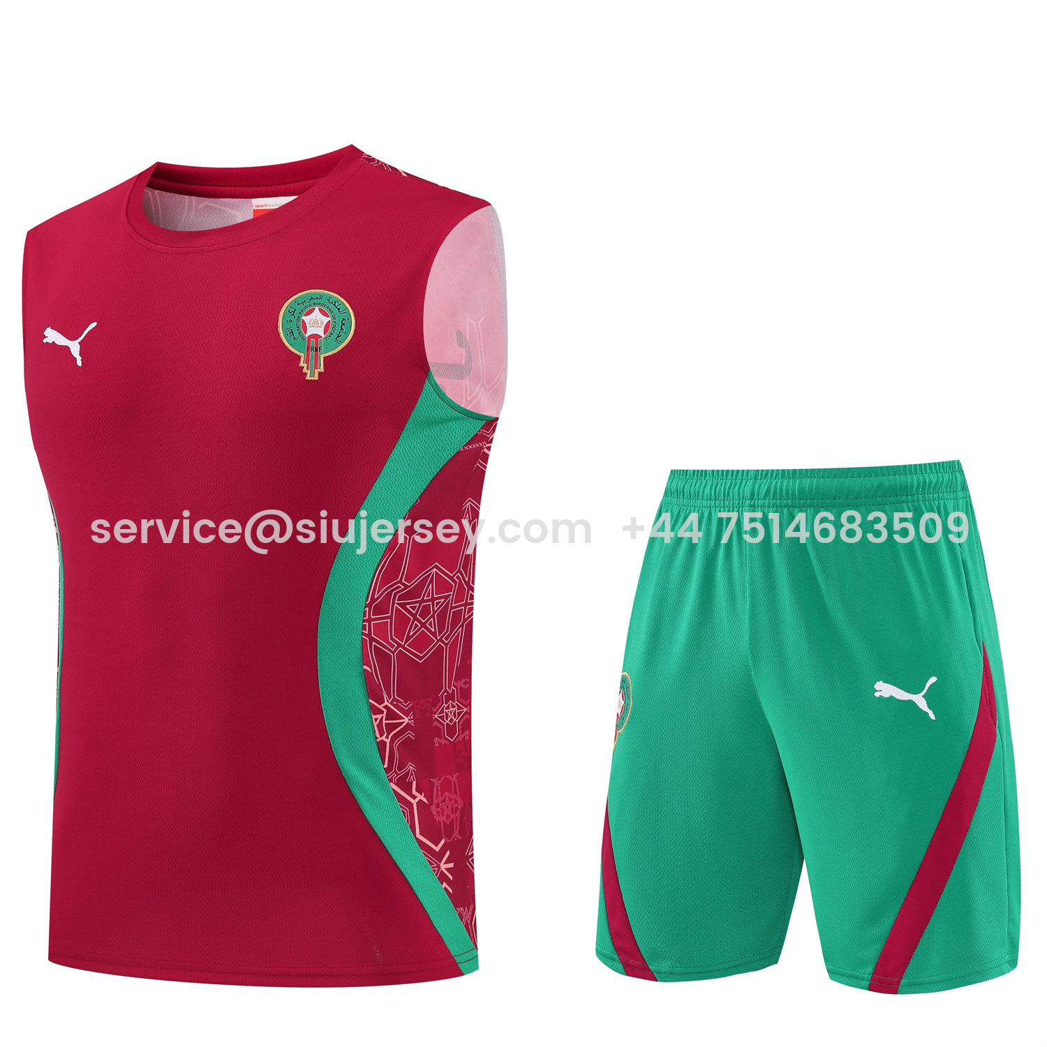 SIUjerseys-Morocco 2026 Vest Training Set - Red Top and Green Shorts
