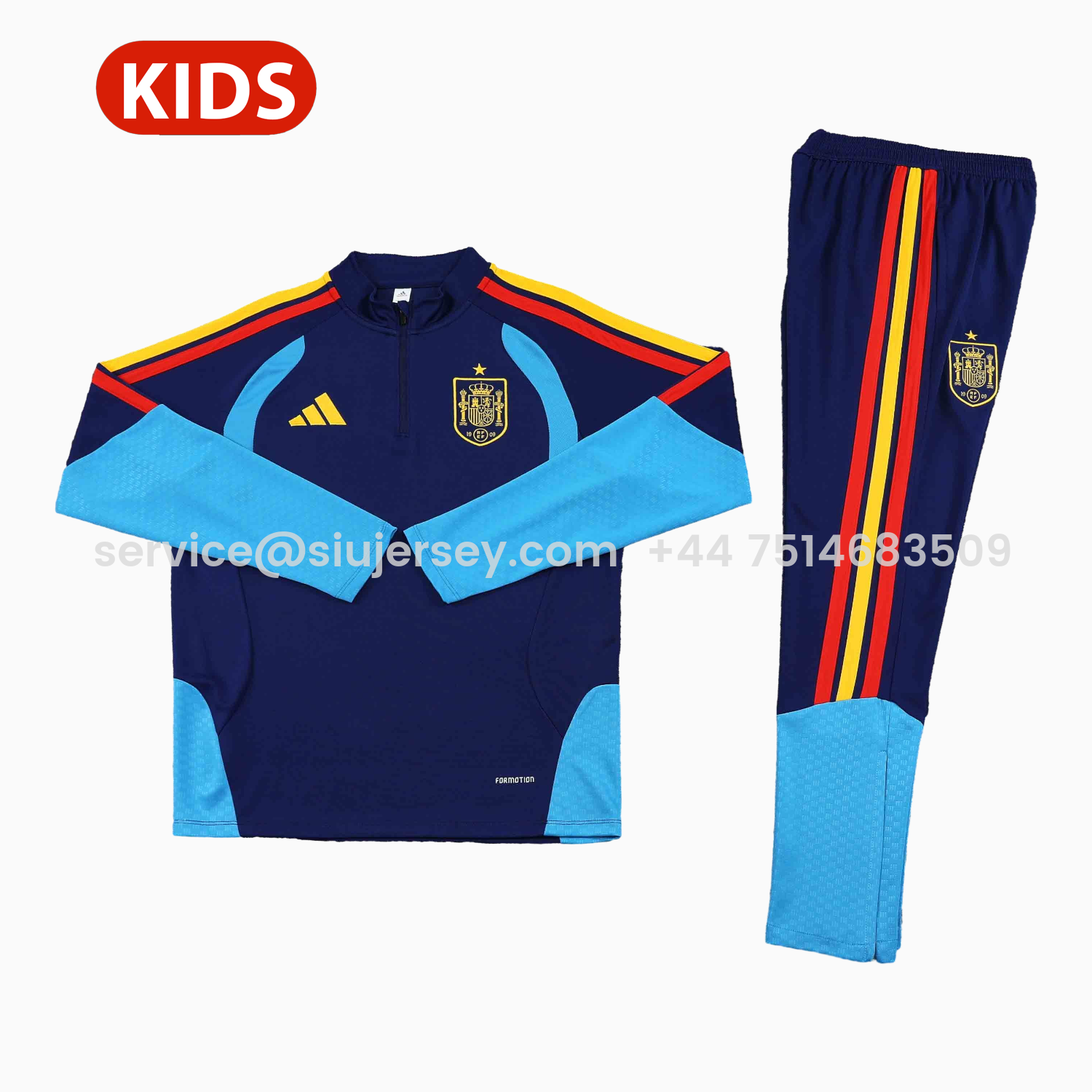 SIUjerseys-Spain 2026 Kids Long Sleeve Training Set - Deep Blue Top & Pants
