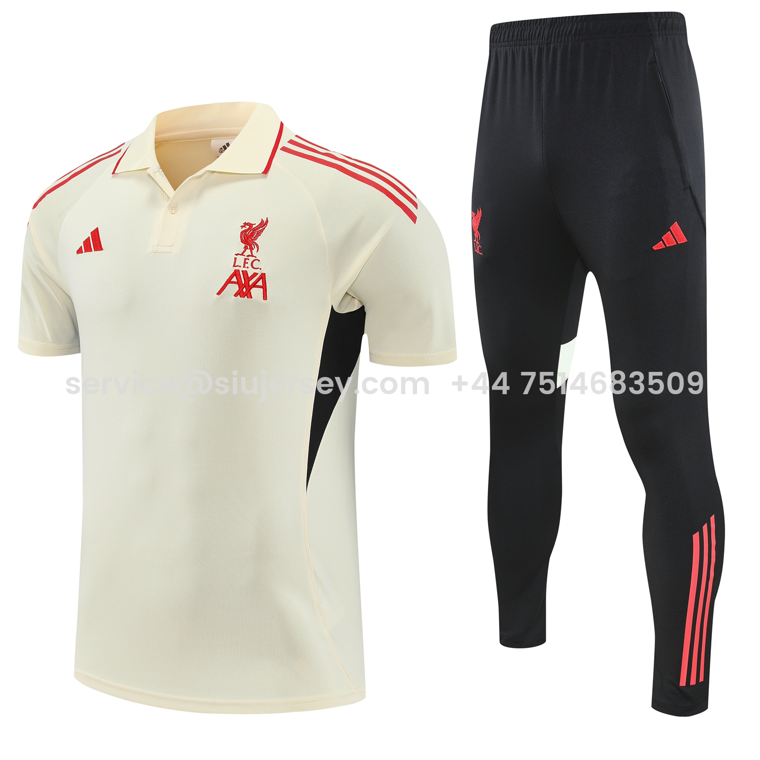 SIUjerseys-Liver.pool 25-26 POLO Short-Sleeve Training Set - White Top and Black Pants
