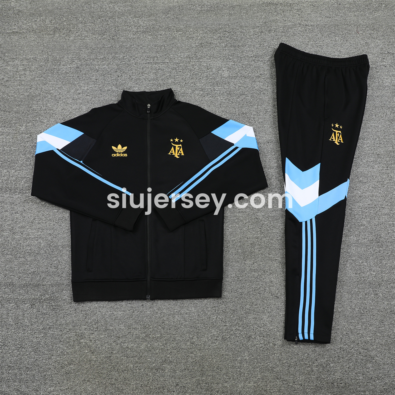SIUjerseys-Argentina 24-25 Throwback Jacket Training Tracksuit - Black Jackets & Pants with Blue and White Stripes