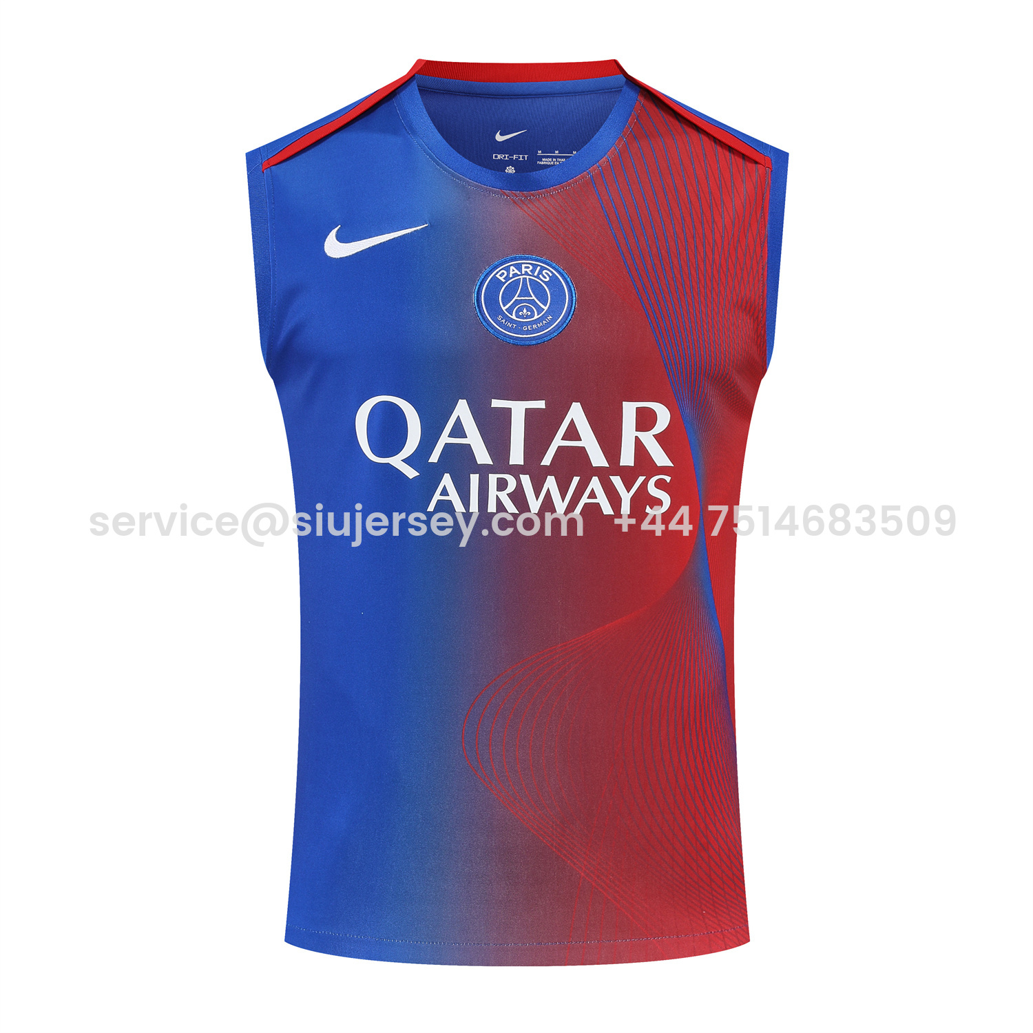 SIUjerseys-Paris Saint-Germain PSG 25-26 Vest Training Set - Red And Blue Lines Vest & Blue Shorts