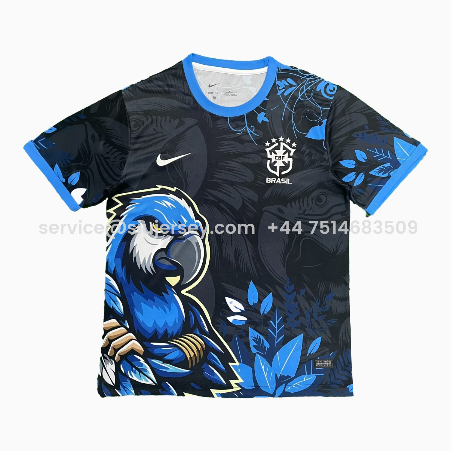 SIUjerseys-Brazil 25-26 Serious Blue Parrot Black Jersey - Fans Version