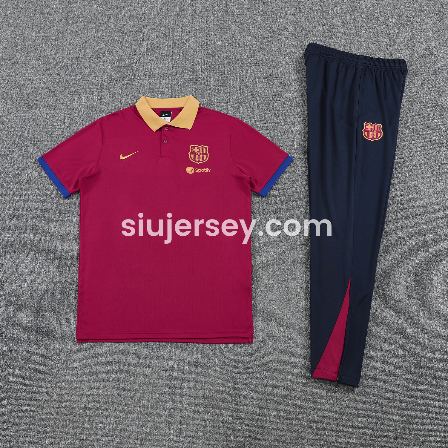 SIUjerseys-Barcelona 25-26 POLO Short-Sleeve Training Set - Deep Red Top and Black Pants