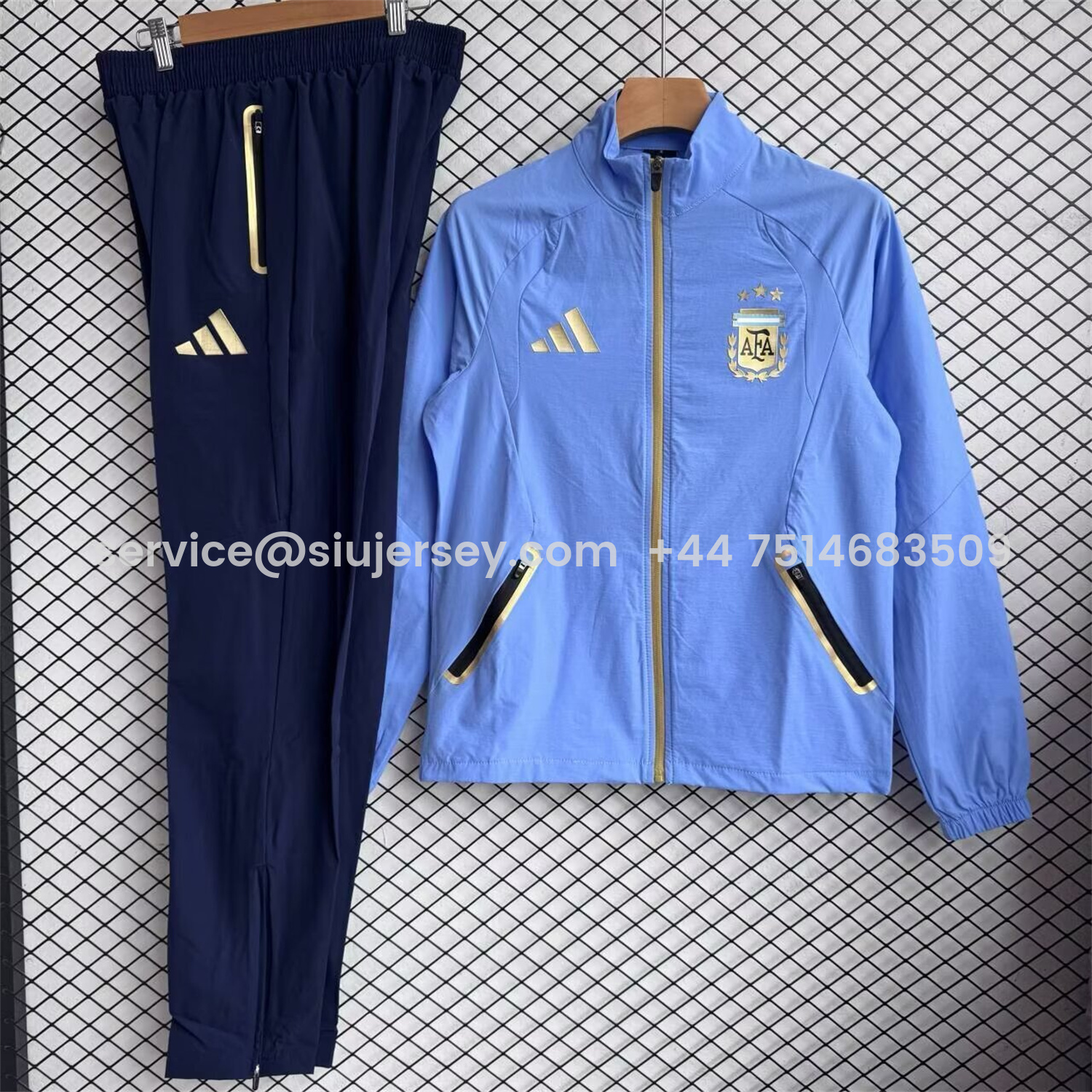 SIUjerseys-Argentina 2026 Windbreaker Training Set - Blue Top and Black Pants