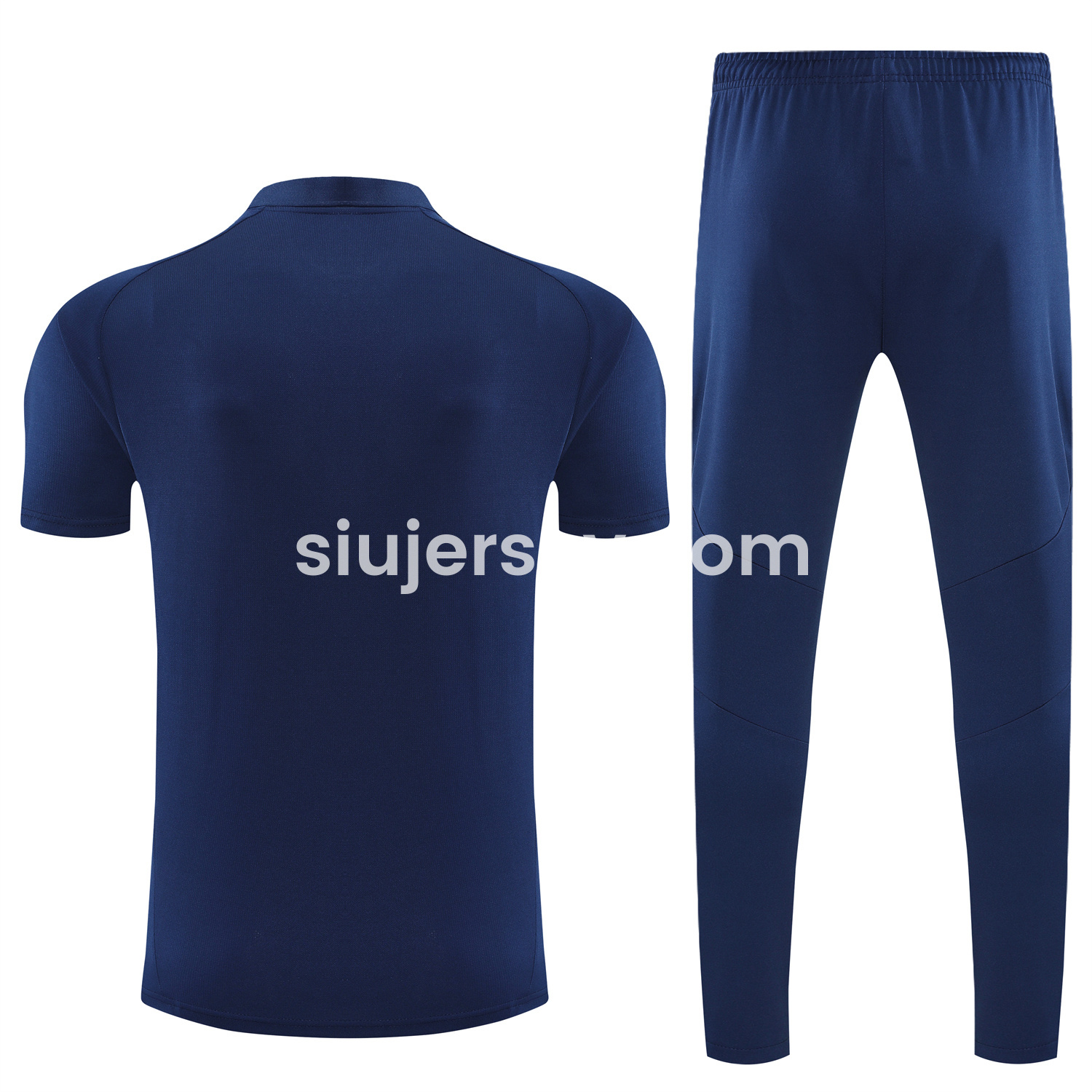 SIUjerseys-Manchester United 25-26 POLO Short-Sleeve Training Set - Deep Blue Top and Pants with Red Stripes