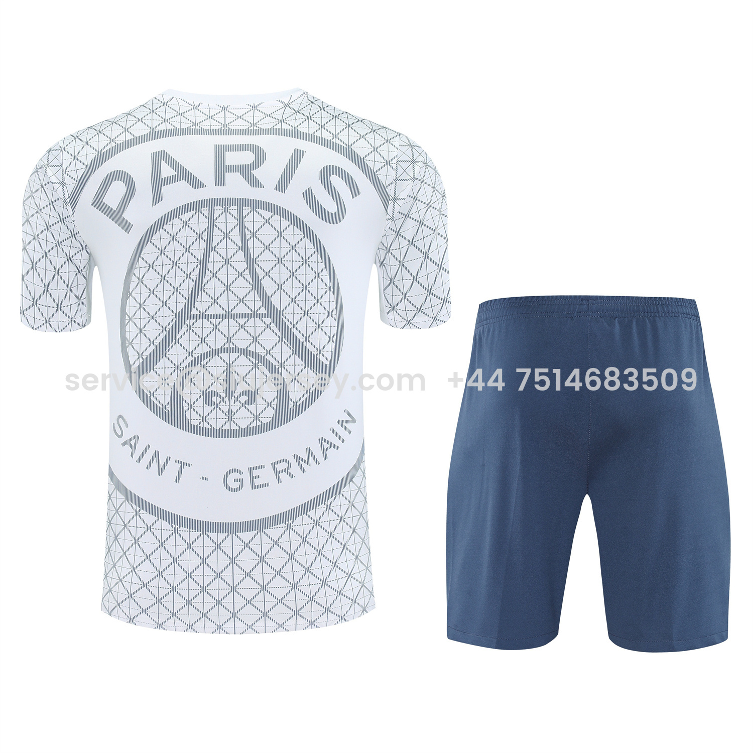 SIUjerseys-Paris Saint-Germain PSG 25-26 Short-Sleeve Training Set - White Top & Deep Blue Shorts