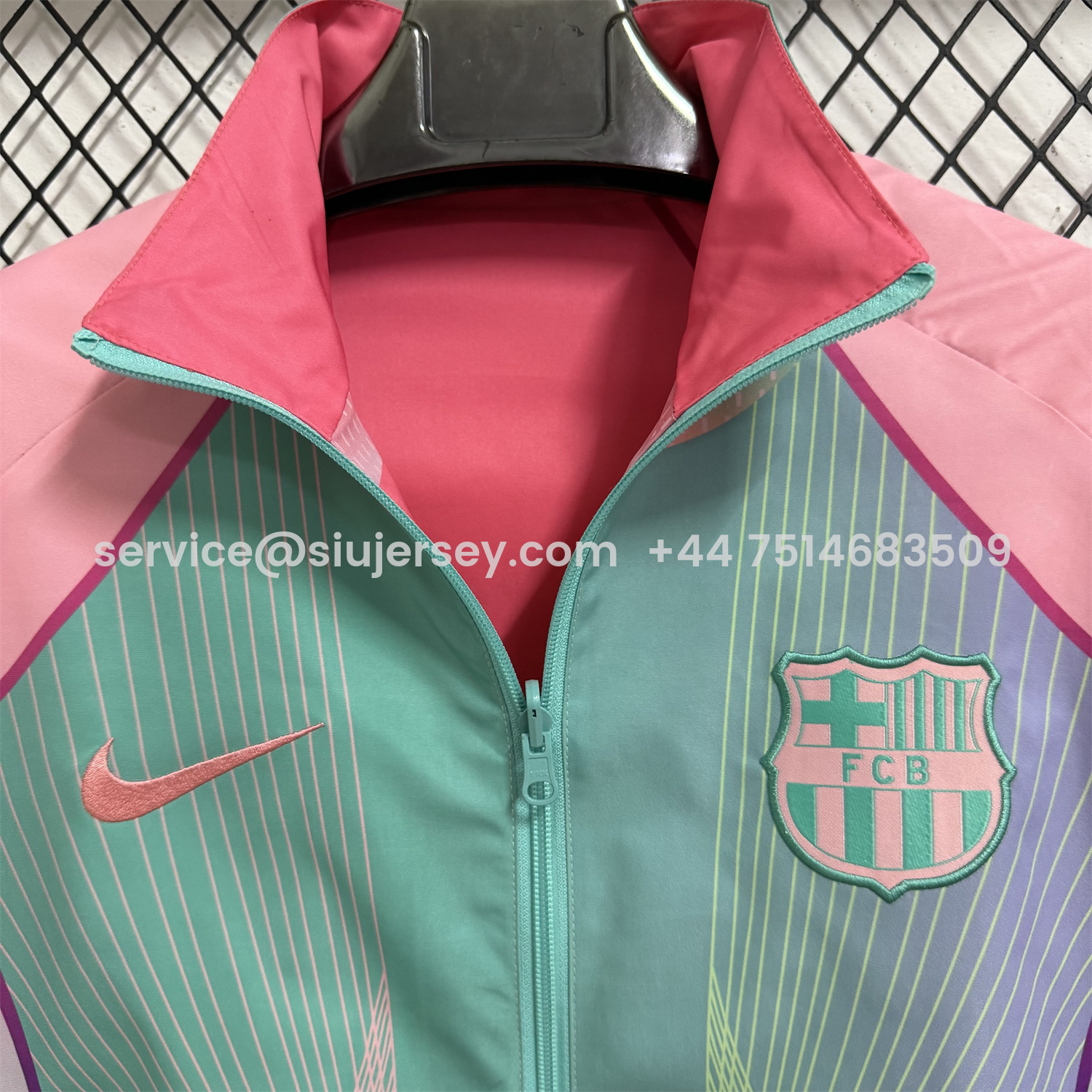 SIUjerseys-Barcelona 25-26 Double Sided Reversible Windbreaker - Green & Pink