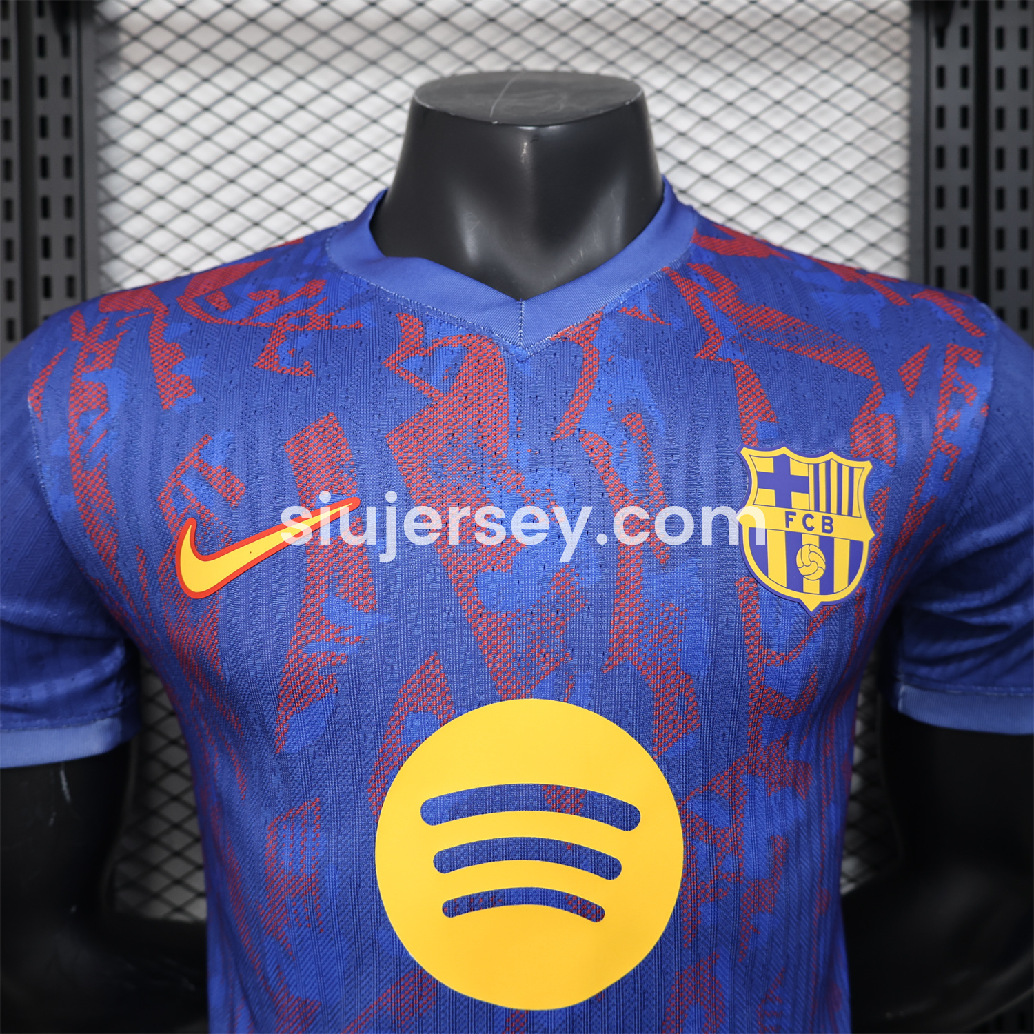 SIUjerseys-Barcelona 25-26 Blue Gradient and Red Shaped Pattern Pattern Jersey - Player Version