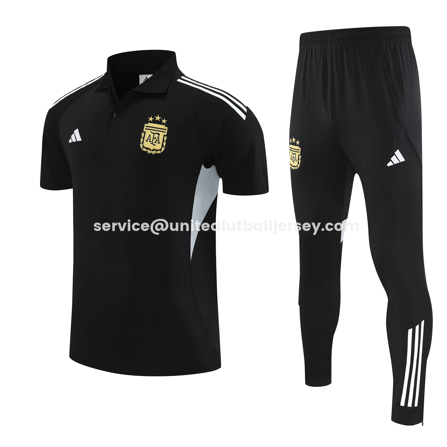 unitedfutballjersey-Argentina 2026 POLO Short-Sleeve Training Set - Black Top & Black Shorts