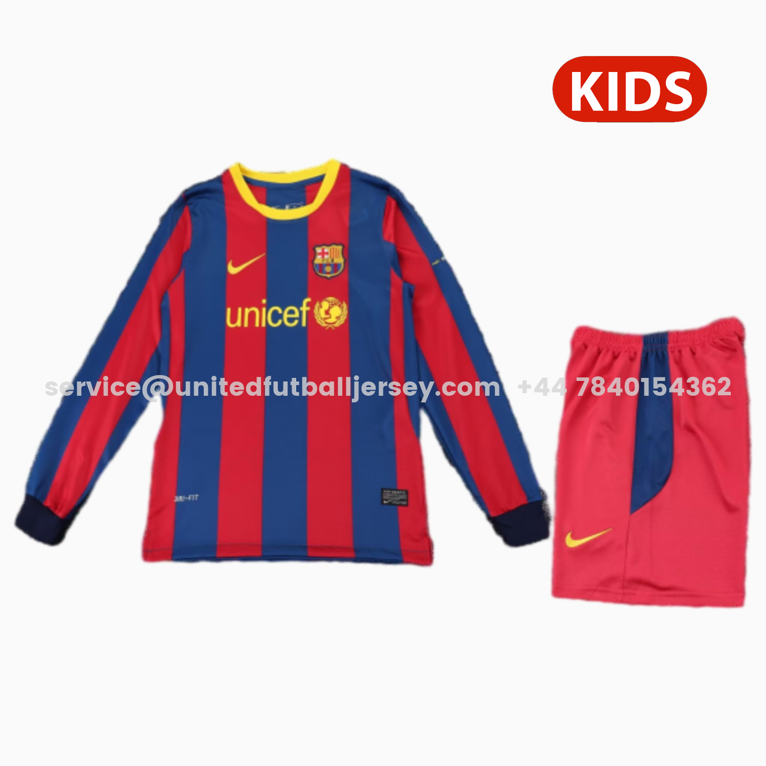 unitedfutballjersey-Retro Barcelona 2010-11 Home Long Sleeves Kids Kit