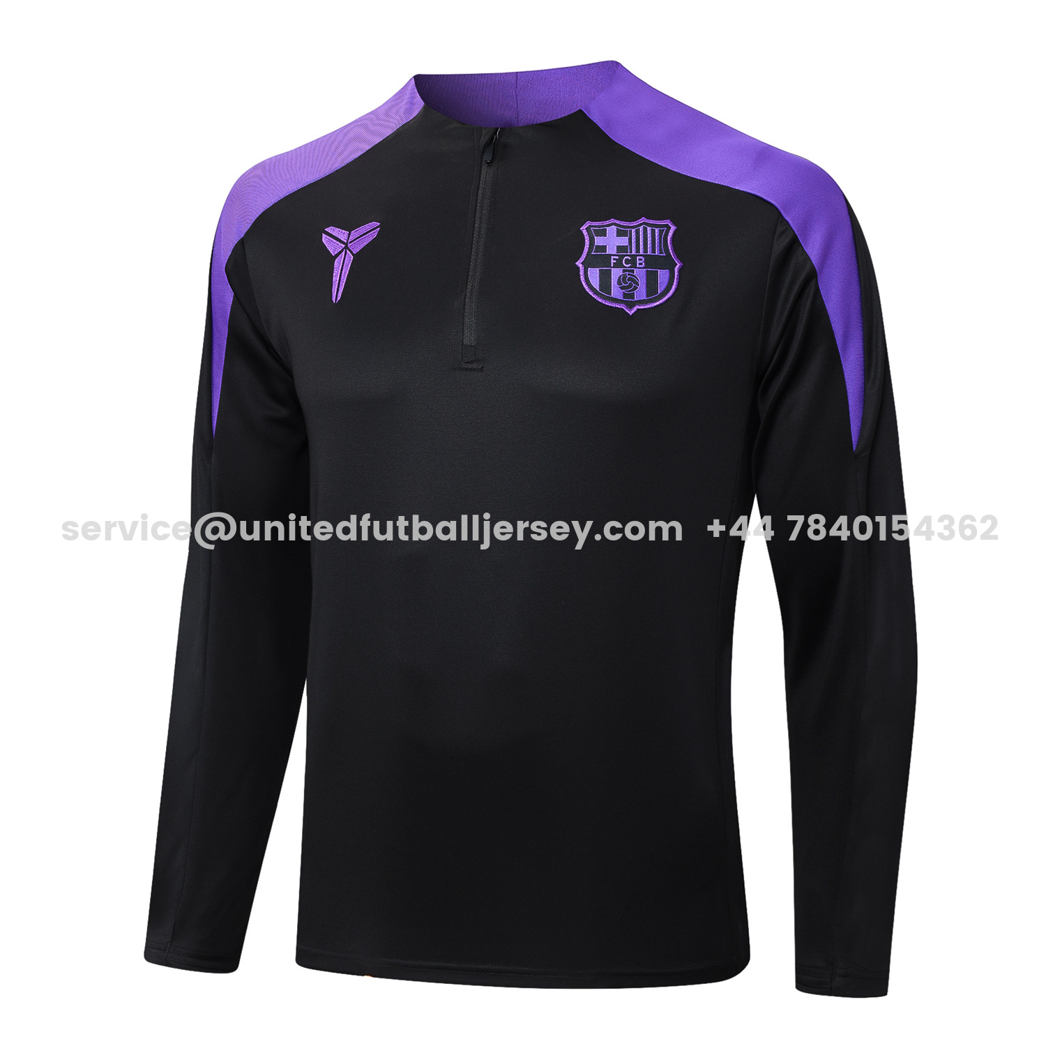 unitedfutballjersey-Barcelona X KB 25-26 Long Sleeve Training Set - Black Top with Purple Badge and Black Pants